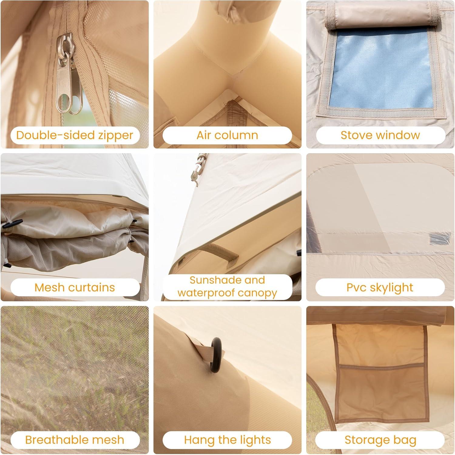 Tienda Inflable de Camping WARONE para 10 Personas Beige