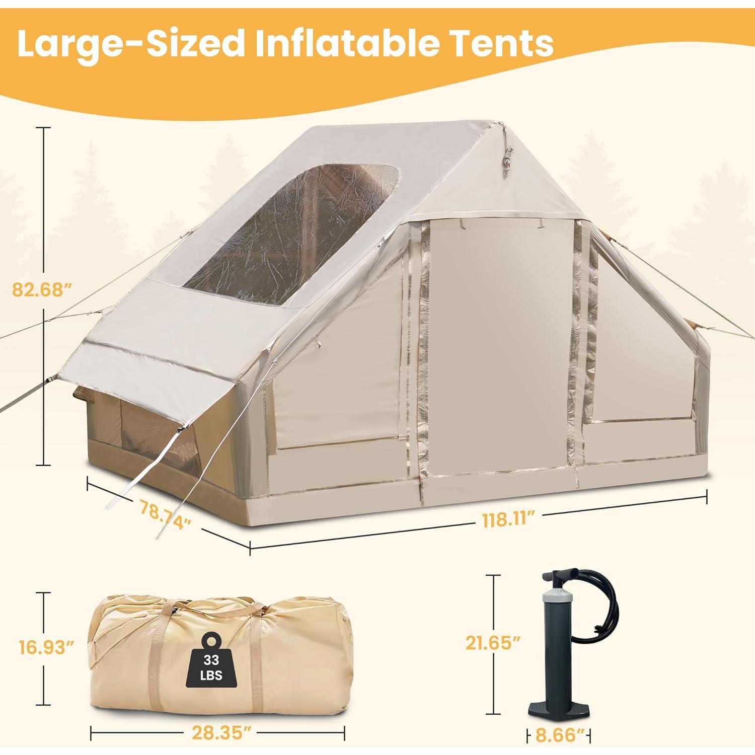 Tienda Inflable de Camping WARONE para 10 Personas Beige