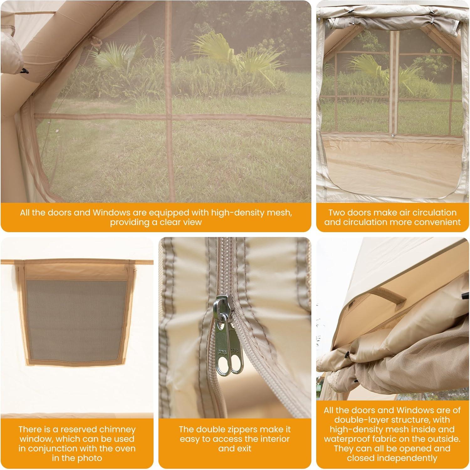 Tienda Inflable de Camping WARONE para 10 Personas Beige
