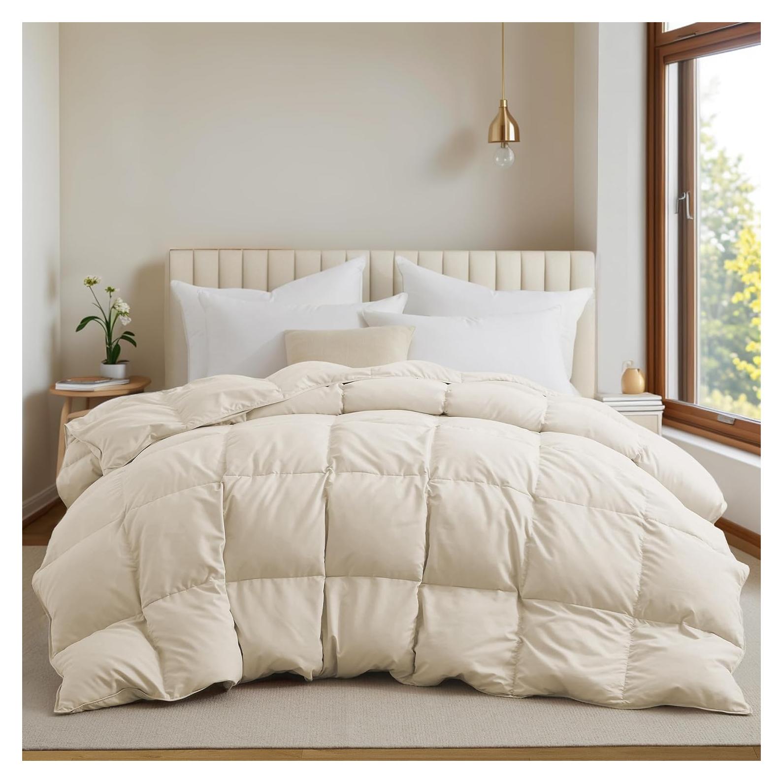 Edredón de Plumas de Ganso UNIKOME Completo Reina Crema 88x88