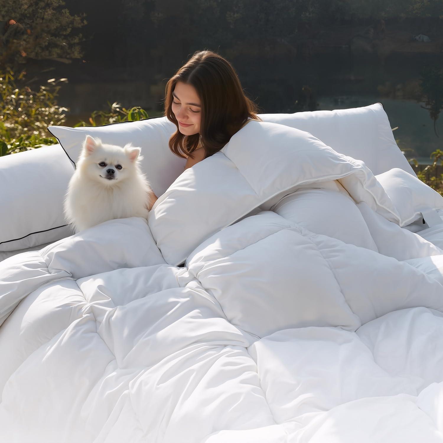 Edredón de Plumas de Ganso WarmKiss King 1555g Algodón Blanco