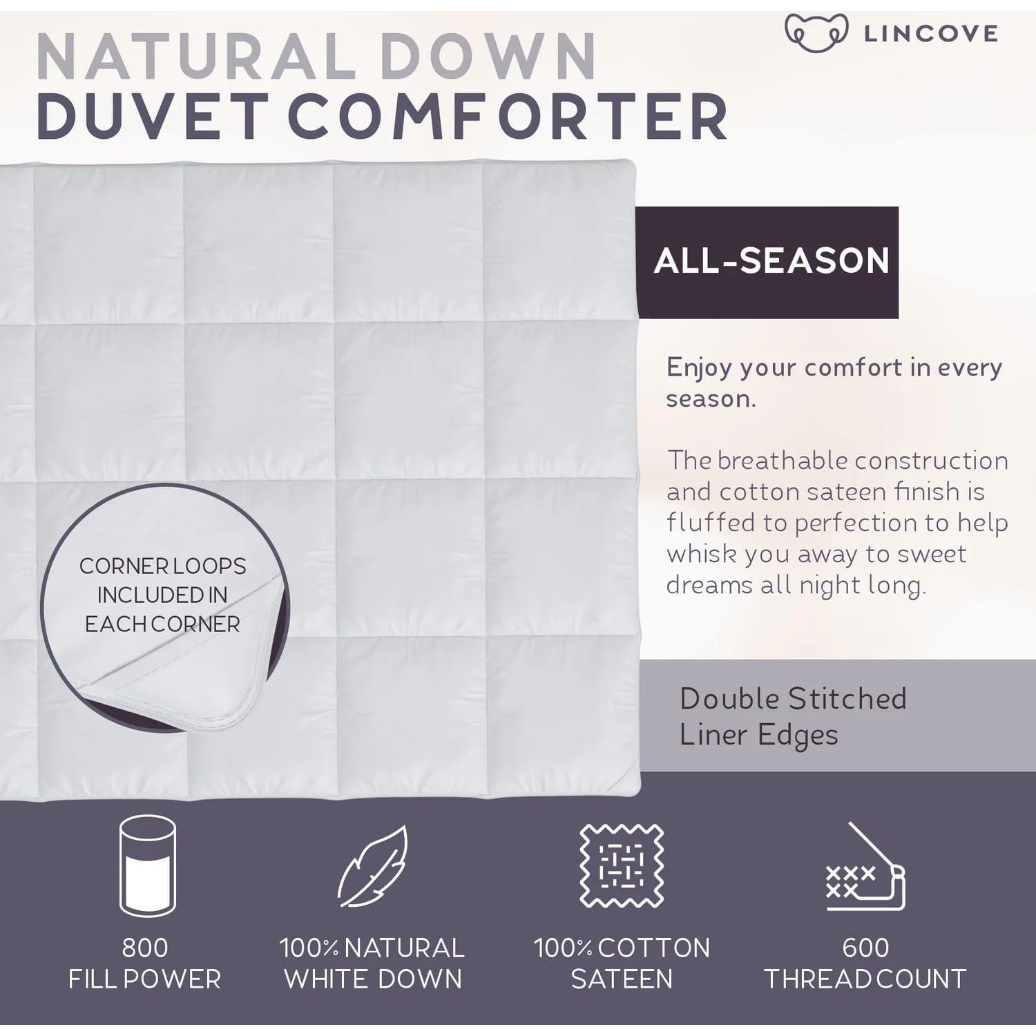 Edredón King Lincove de Plumas Blancas - Suave y Transpirable