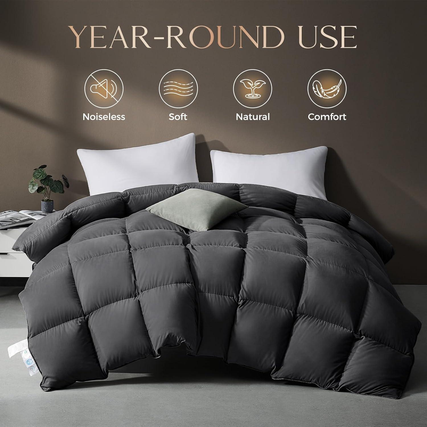 Edredón de Plumas de Ganso downluxe King Gris 264x229 cm