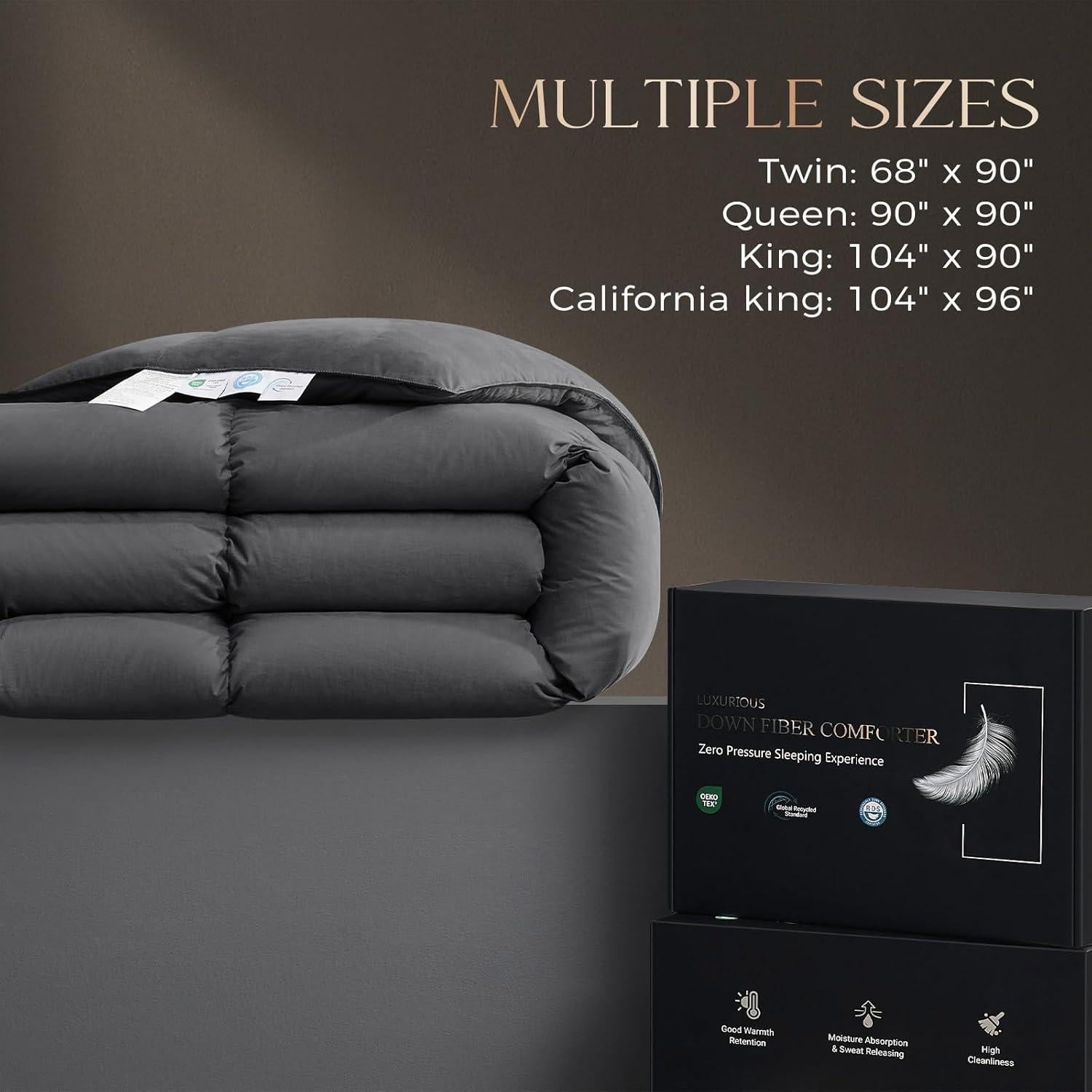 Edredón de Plumas de Ganso downluxe King Gris 264x229 cm