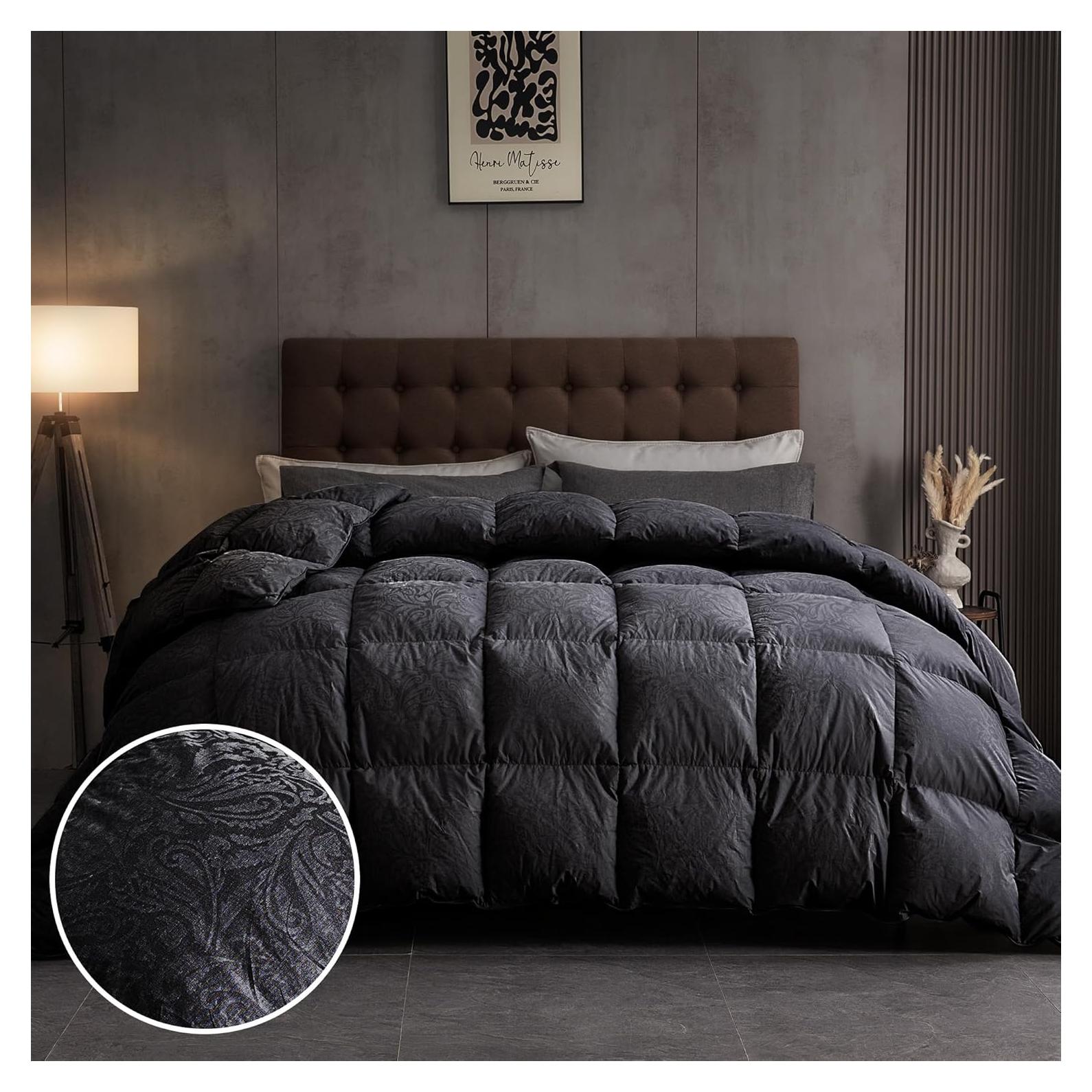 Edredón de Plumas de Ganso DAICO Queen 90x90 cm Negro