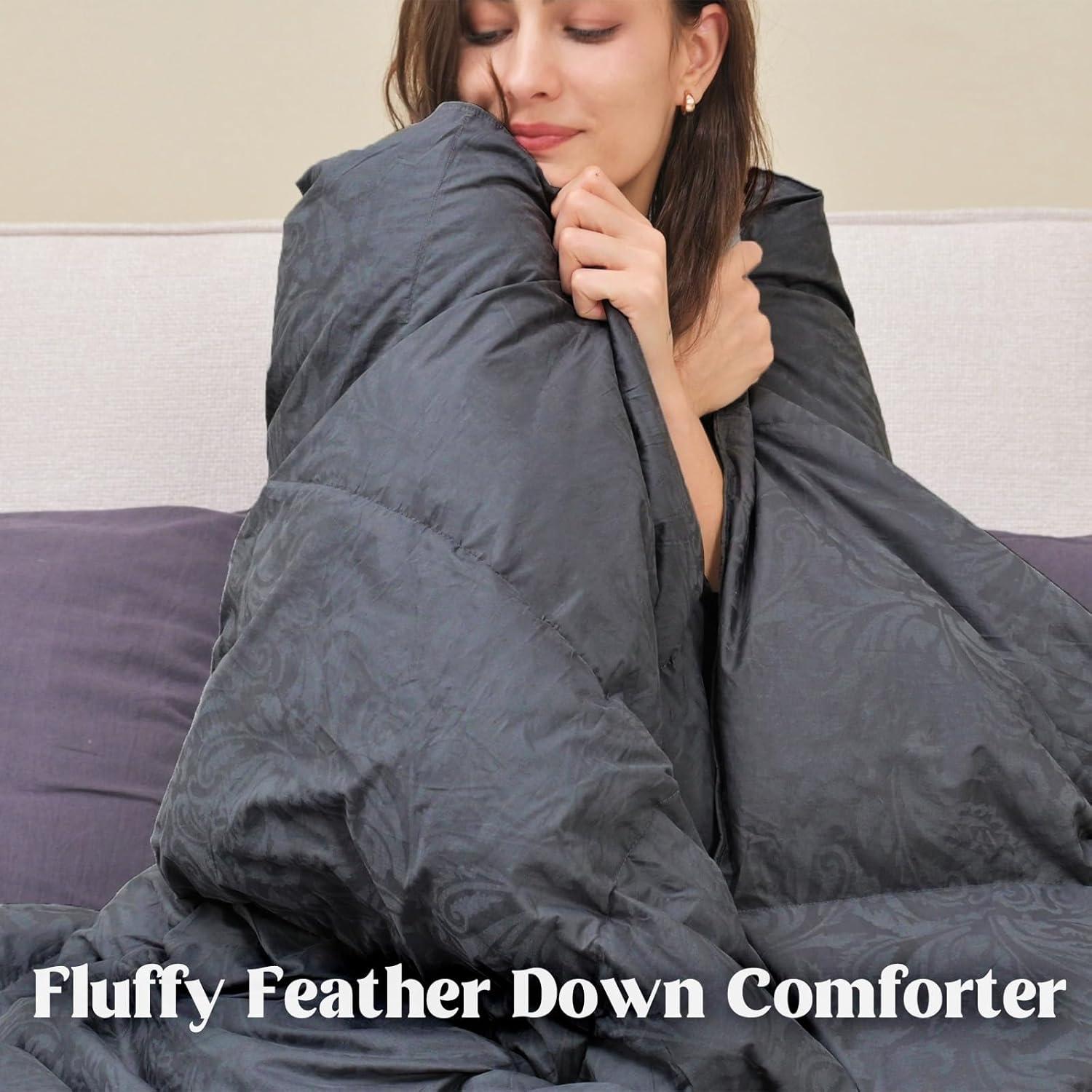 Edredón de Plumas de Ganso DAICO Queen 90x90 cm Negro