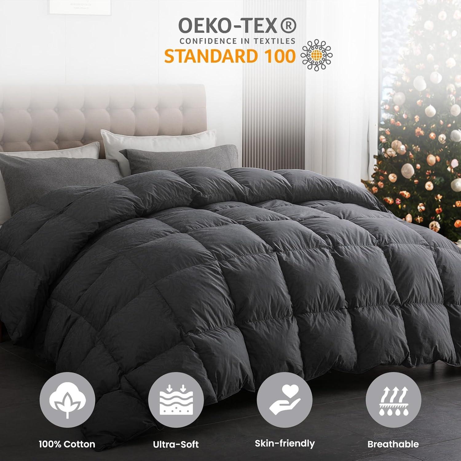 Edredón de Plumas de Ganso DAICO Queen 90x90 cm Negro