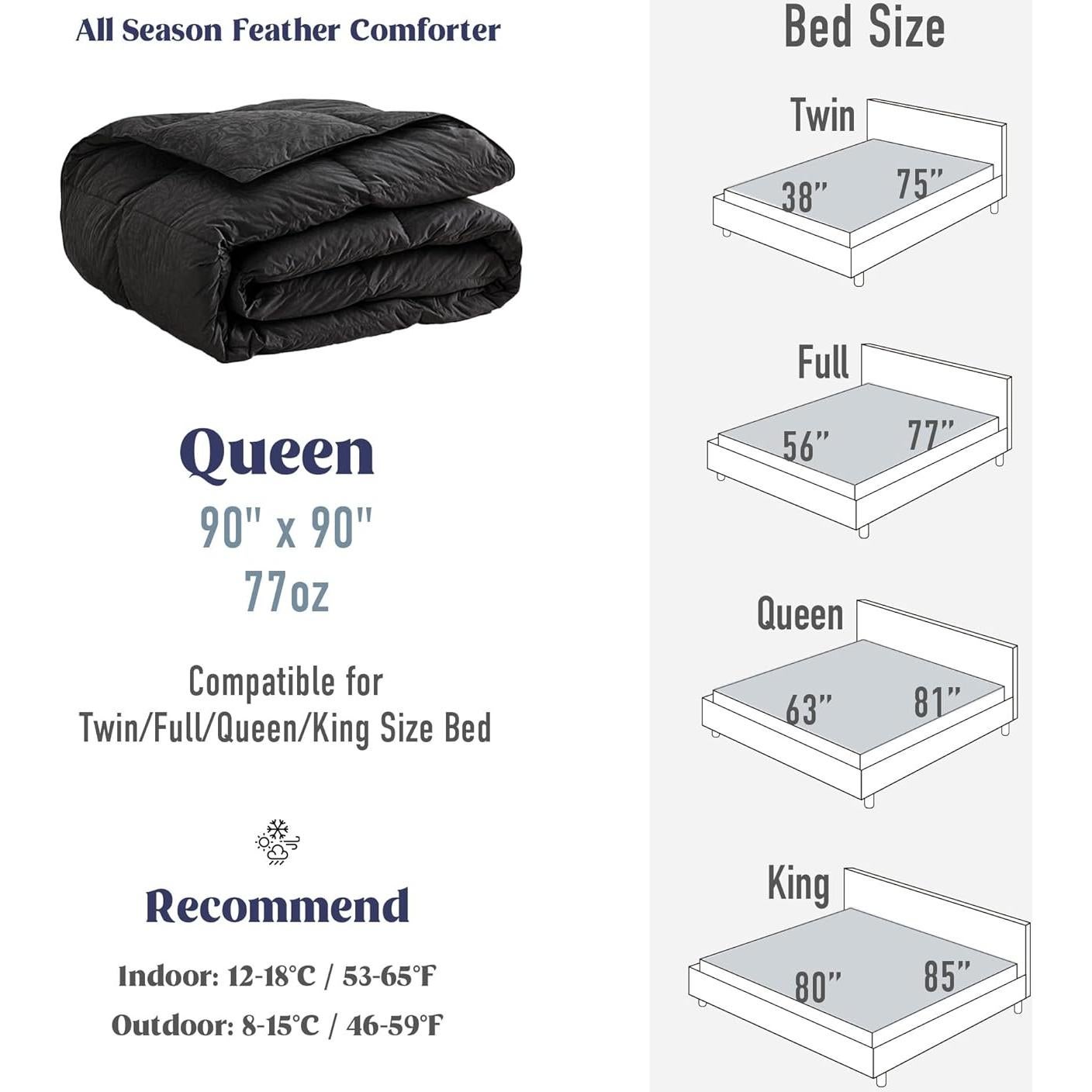 Edredón de Plumas de Ganso DAICO Queen 90x90 cm Negro