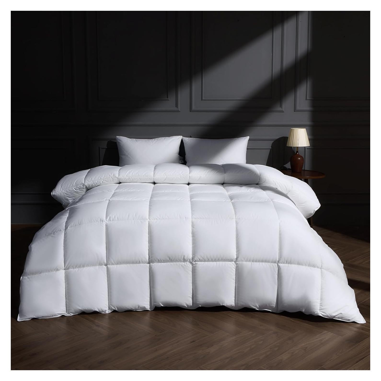 Edredón de plumas de ganso puredown King 100% algodón blanco