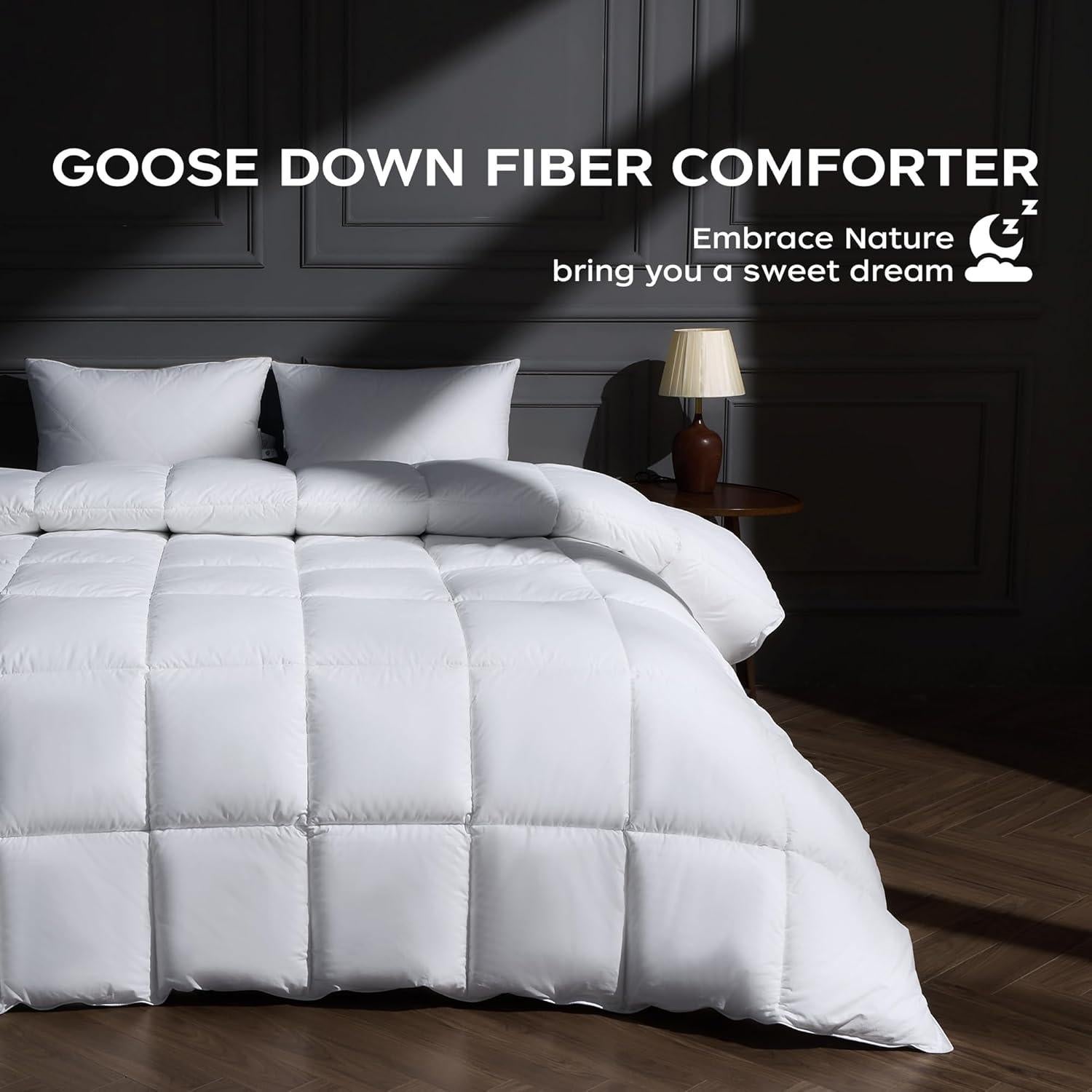 Edredón de plumas de ganso puredown King 100% algodón blanco