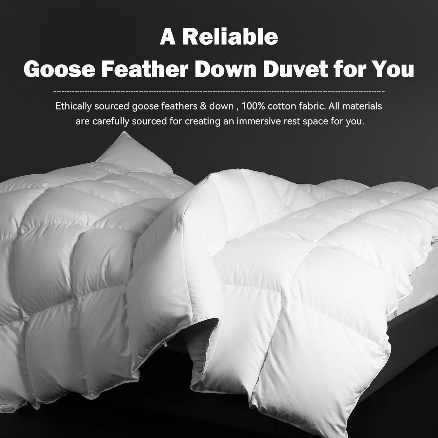 Edredón de Plumas de Ganso ROZIDC Queen 228.6x228.6 cm Blanco