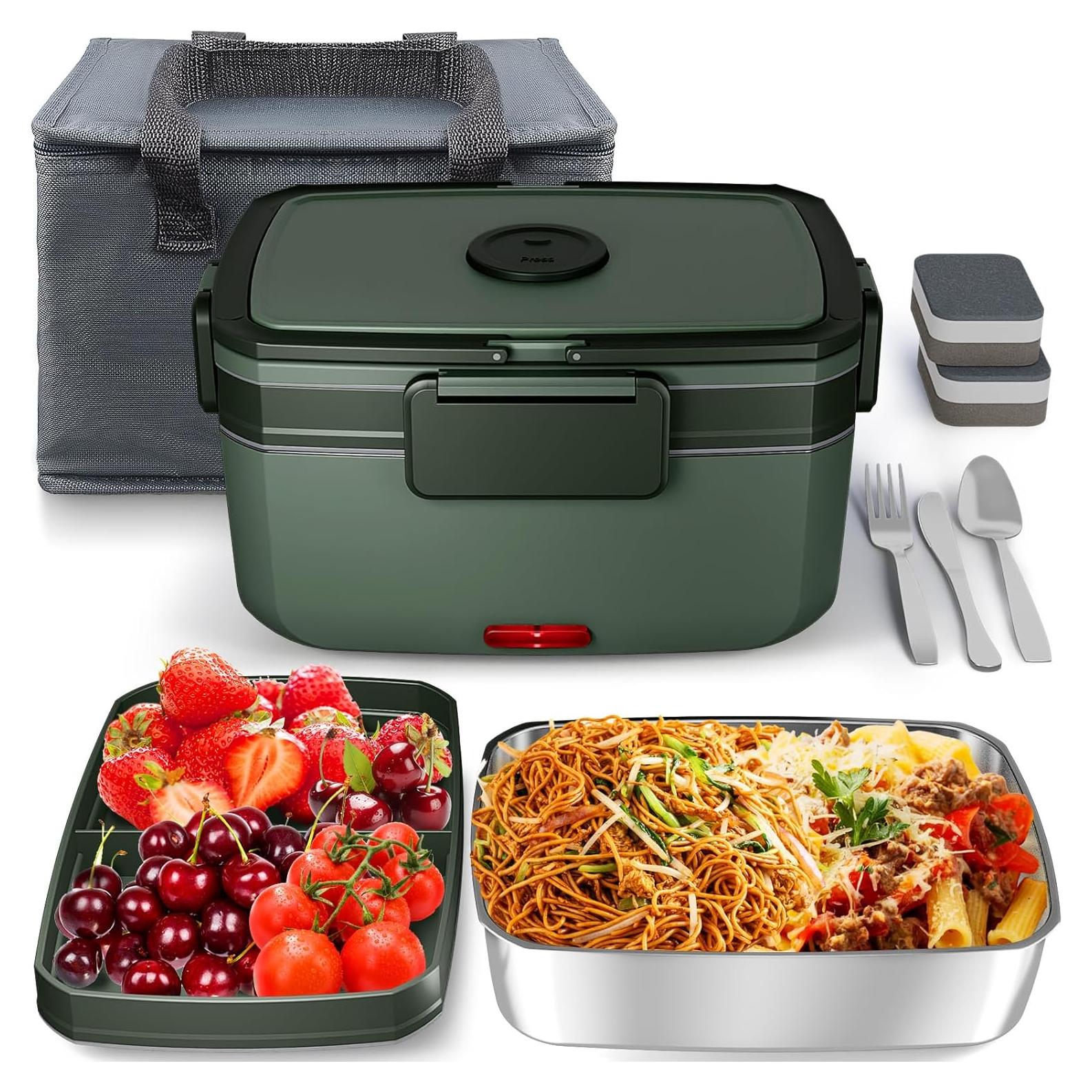 Caja de Almuerzo Calentada Eléctrica Sitlais 3L Verde Doble Capa
