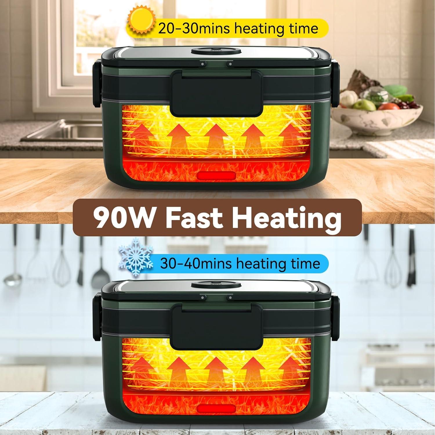 Caja de Almuerzo Calentada Eléctrica Sitlais 3L Verde Doble Capa