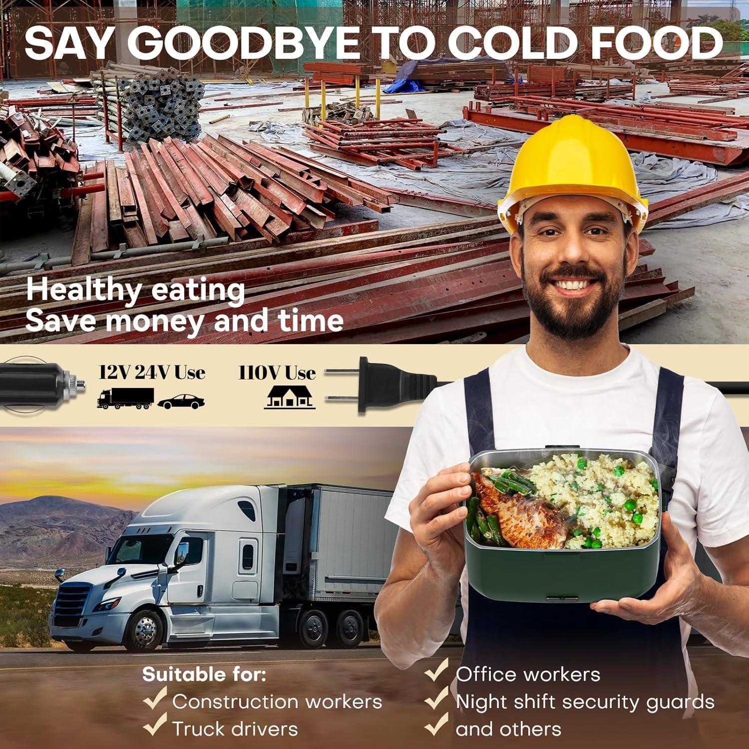 Caja de Almuerzo Calentada Eléctrica Sitlais 3L Verde Doble Capa