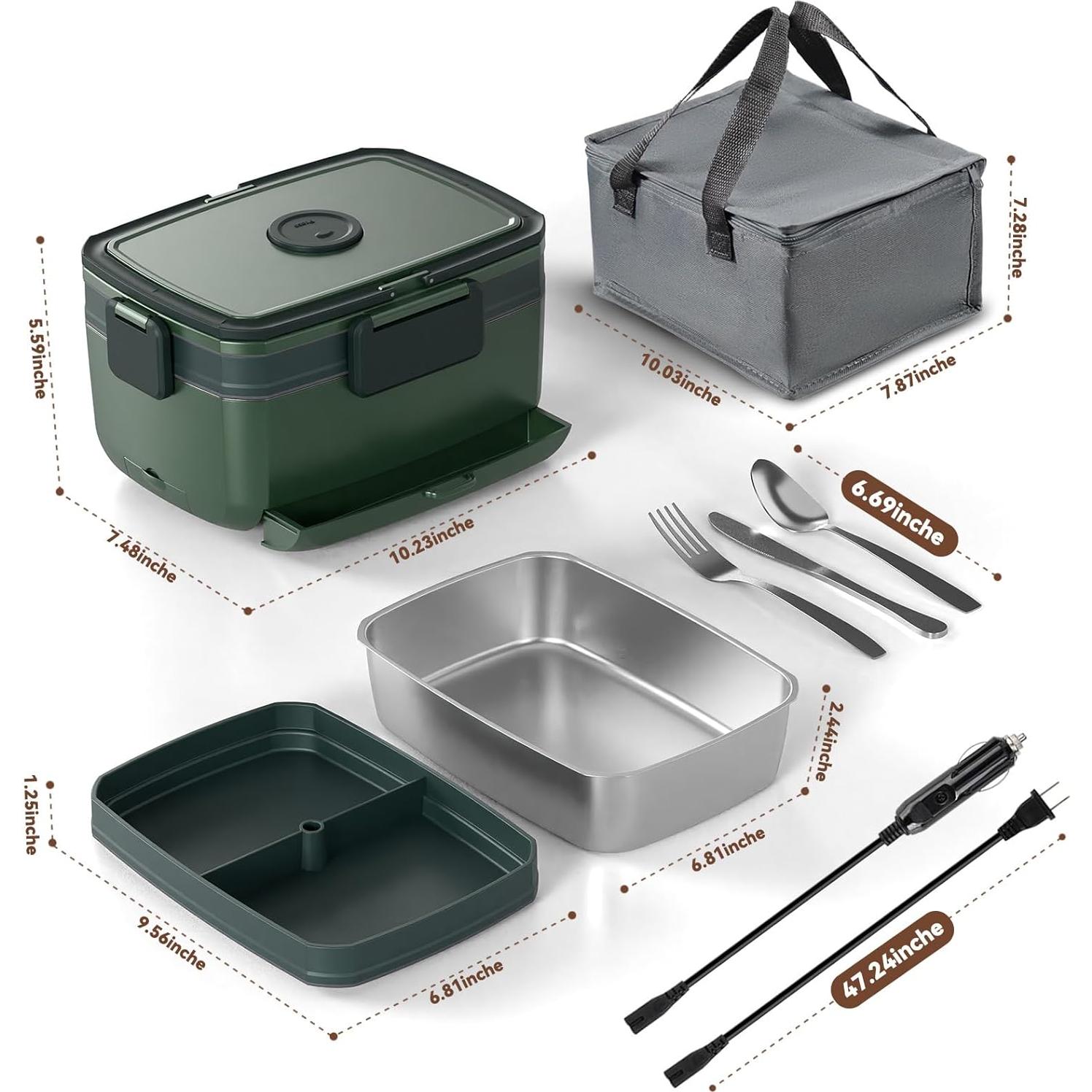 Caja de Almuerzo Calentada Eléctrica Sitlais 3L Verde Doble Capa