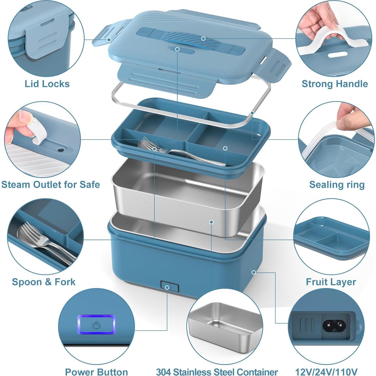 Caja de Almuerzo Eléctrica WisaKey 1.8L 100W Acero Inoxidable