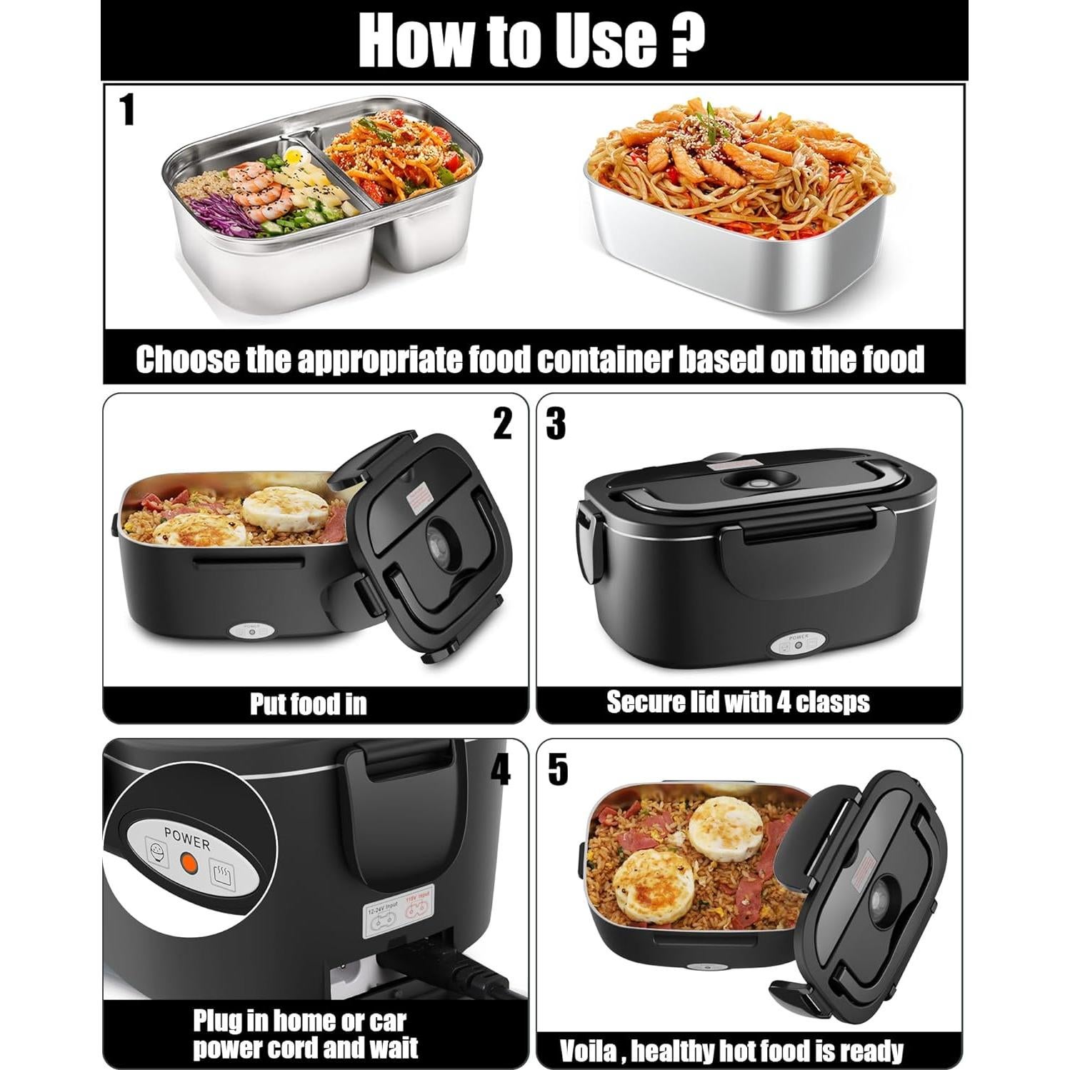 Caja de Almuerzo Eléctrica Buddew 1.5L Acero Inoxidable 80W