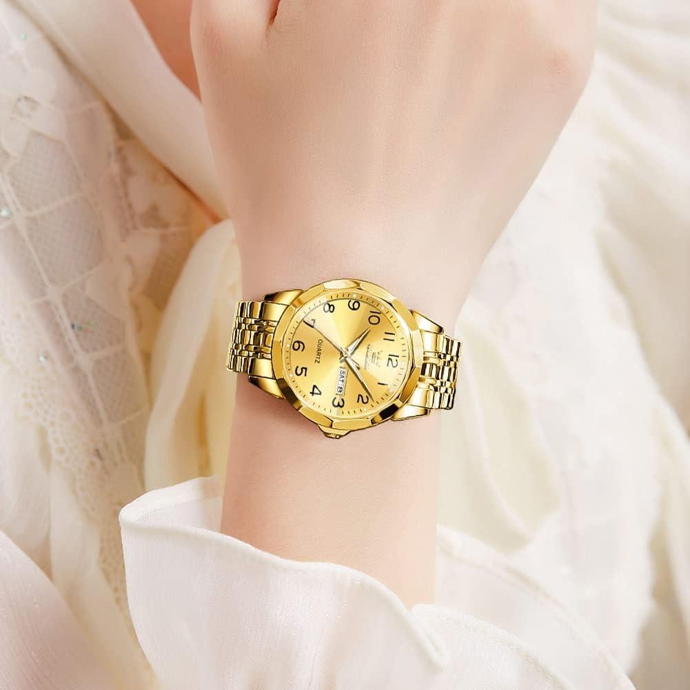 Reloj de Pulsera OLEVS Unisex Cuarzo Acero Inoxidable Dorado