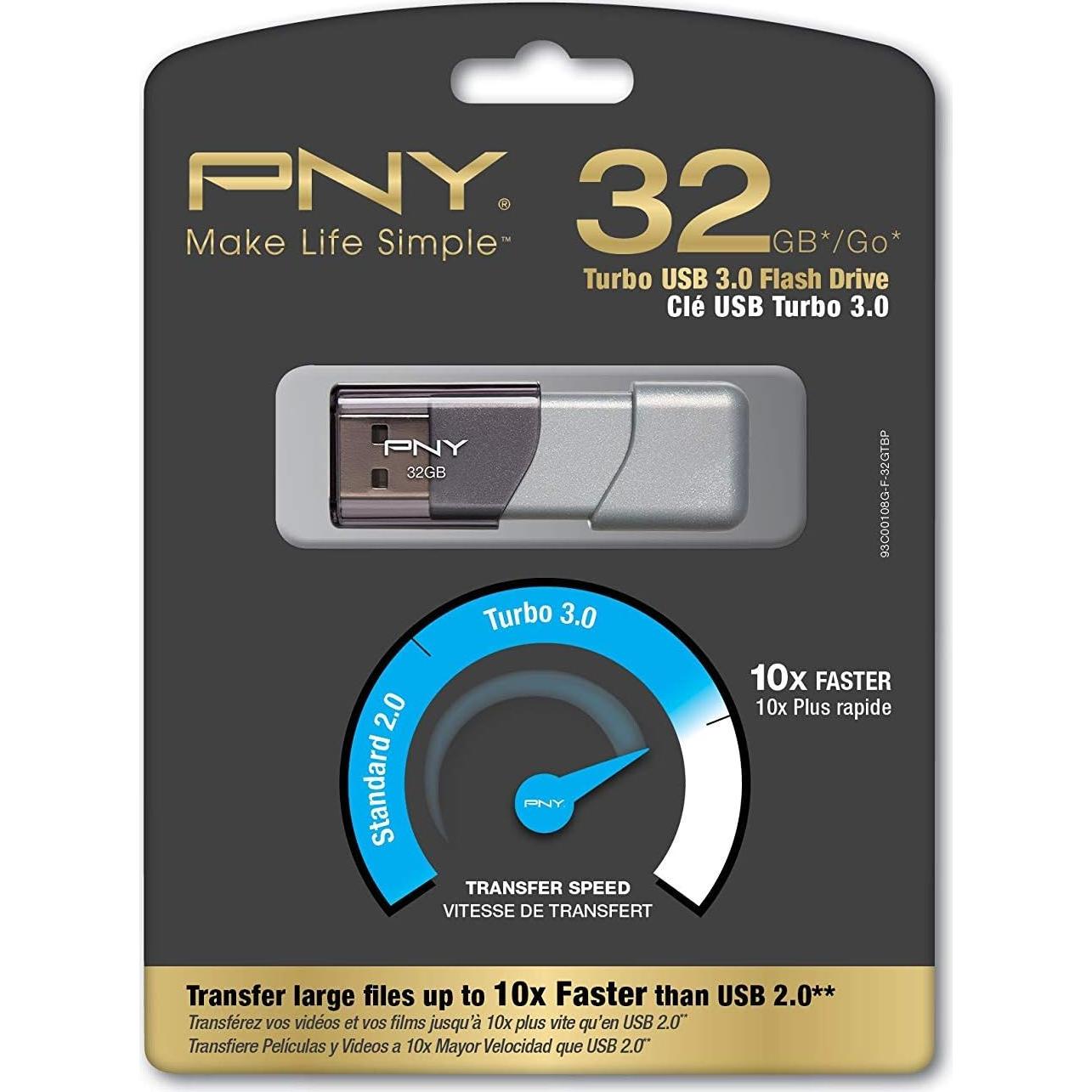 PNY USB 3.0 Unidad Flash Elite Turbo Attache 3 32GB Paquete de 2