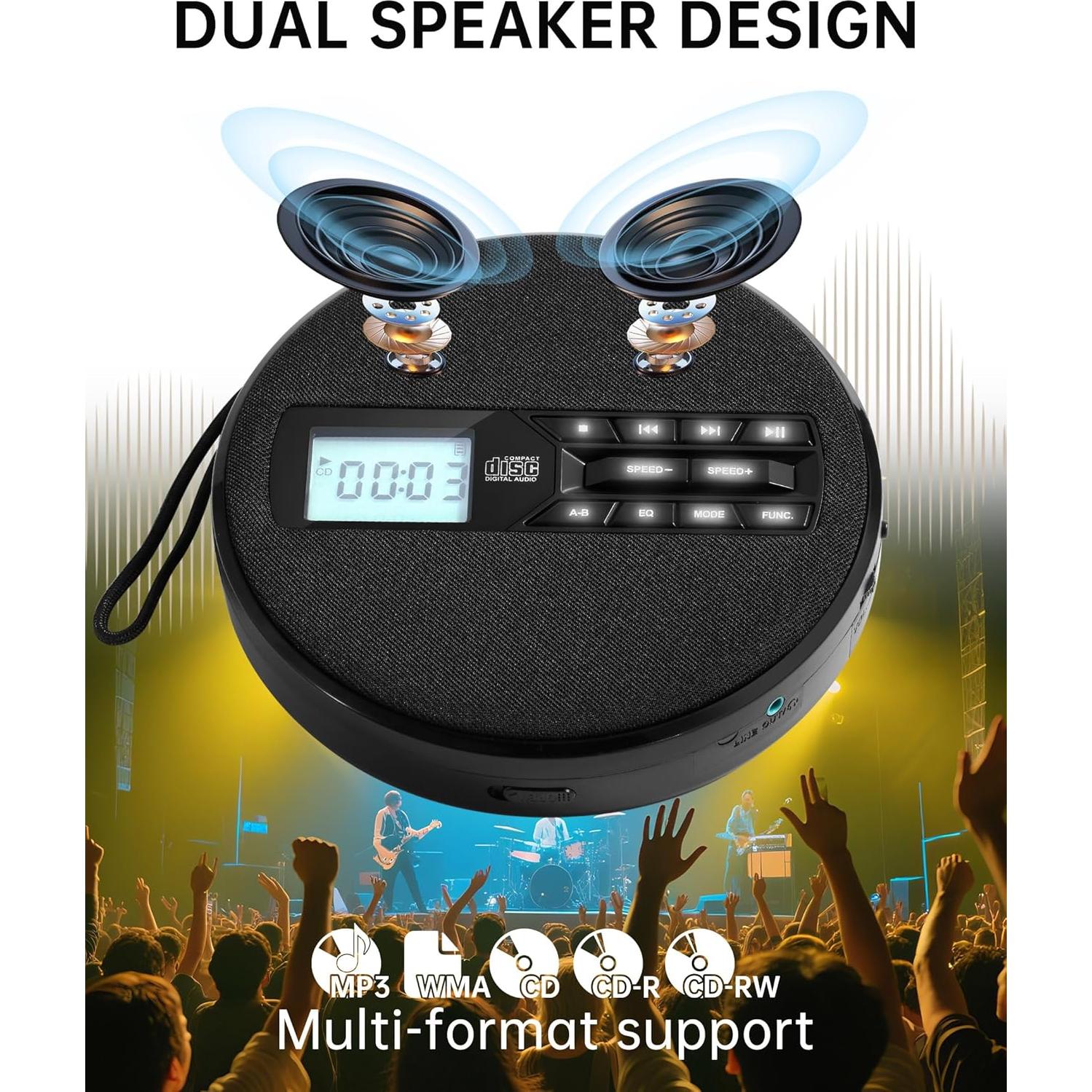 Reproductor de CD Portátil SFOOEOJ C-07 con Altavoces y USB