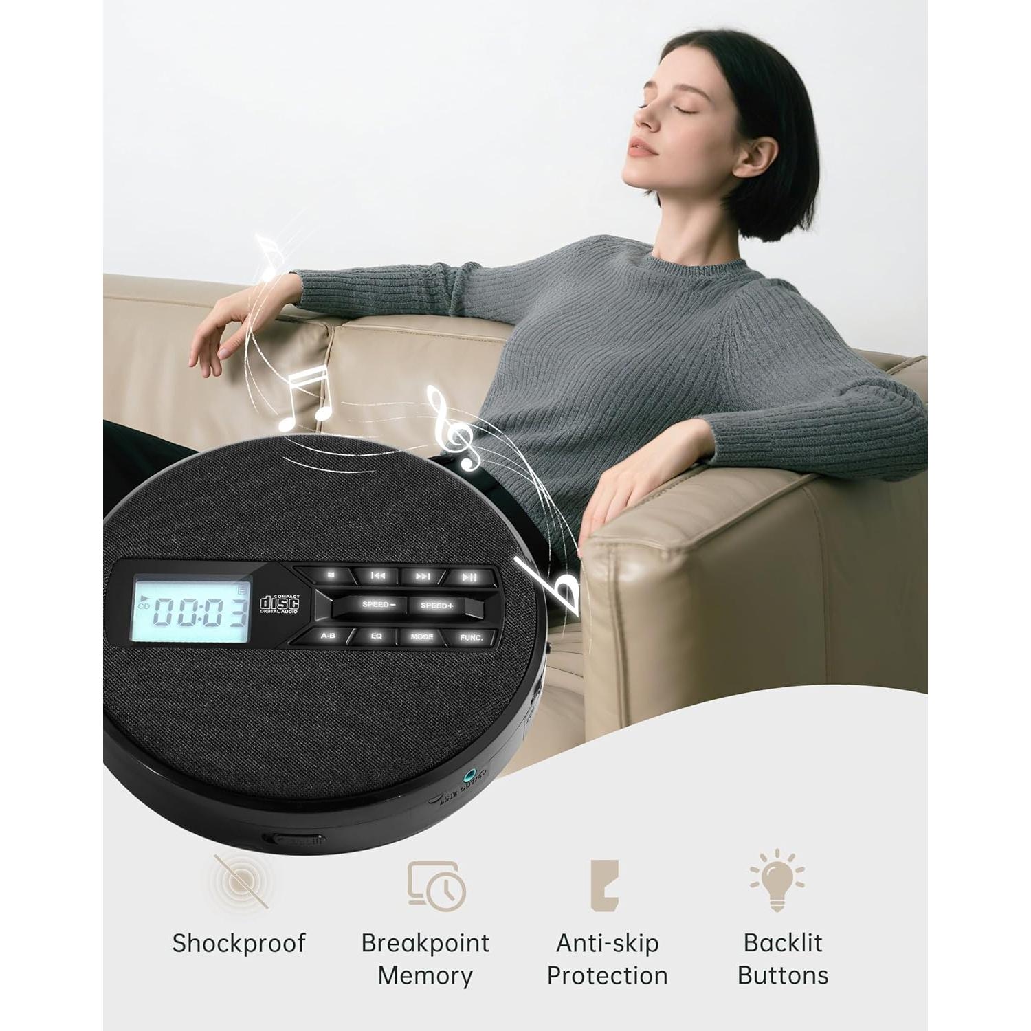 Reproductor de CD Portátil SFOOEOJ C-07 con Altavoces y USB