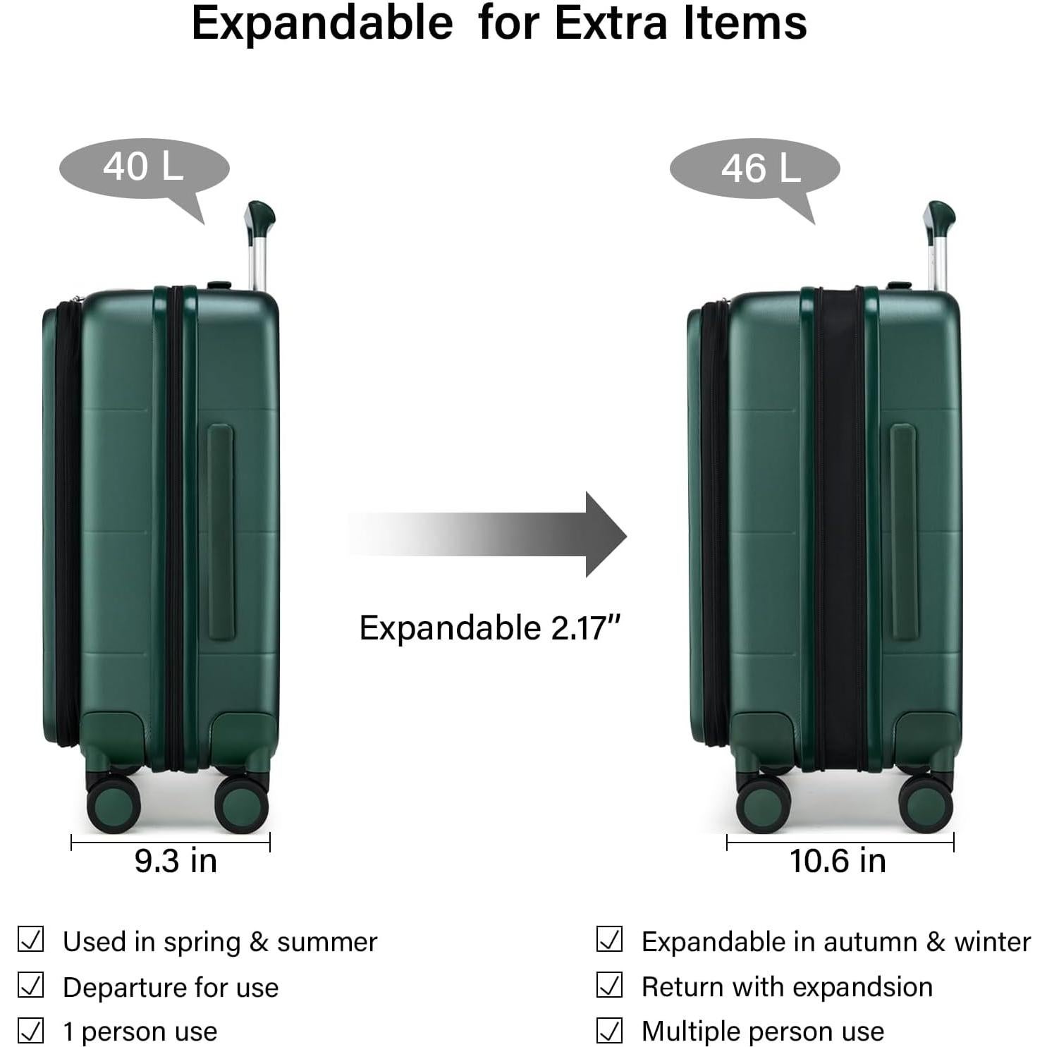 Maleta Dura Expandible Hanke 20" Verde Oscuro 46L TSA