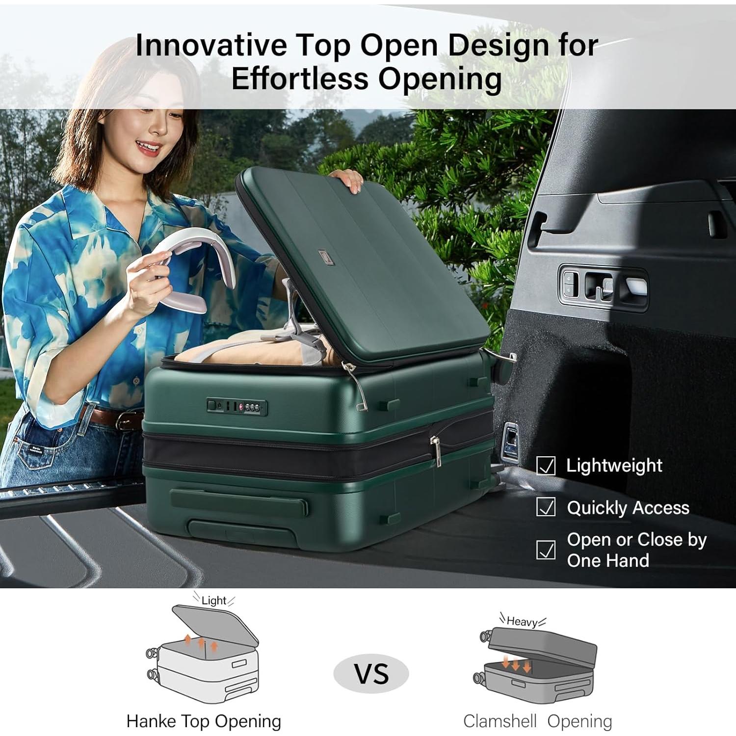 Maleta Dura Expandible Hanke 20" Verde Oscuro 46L TSA