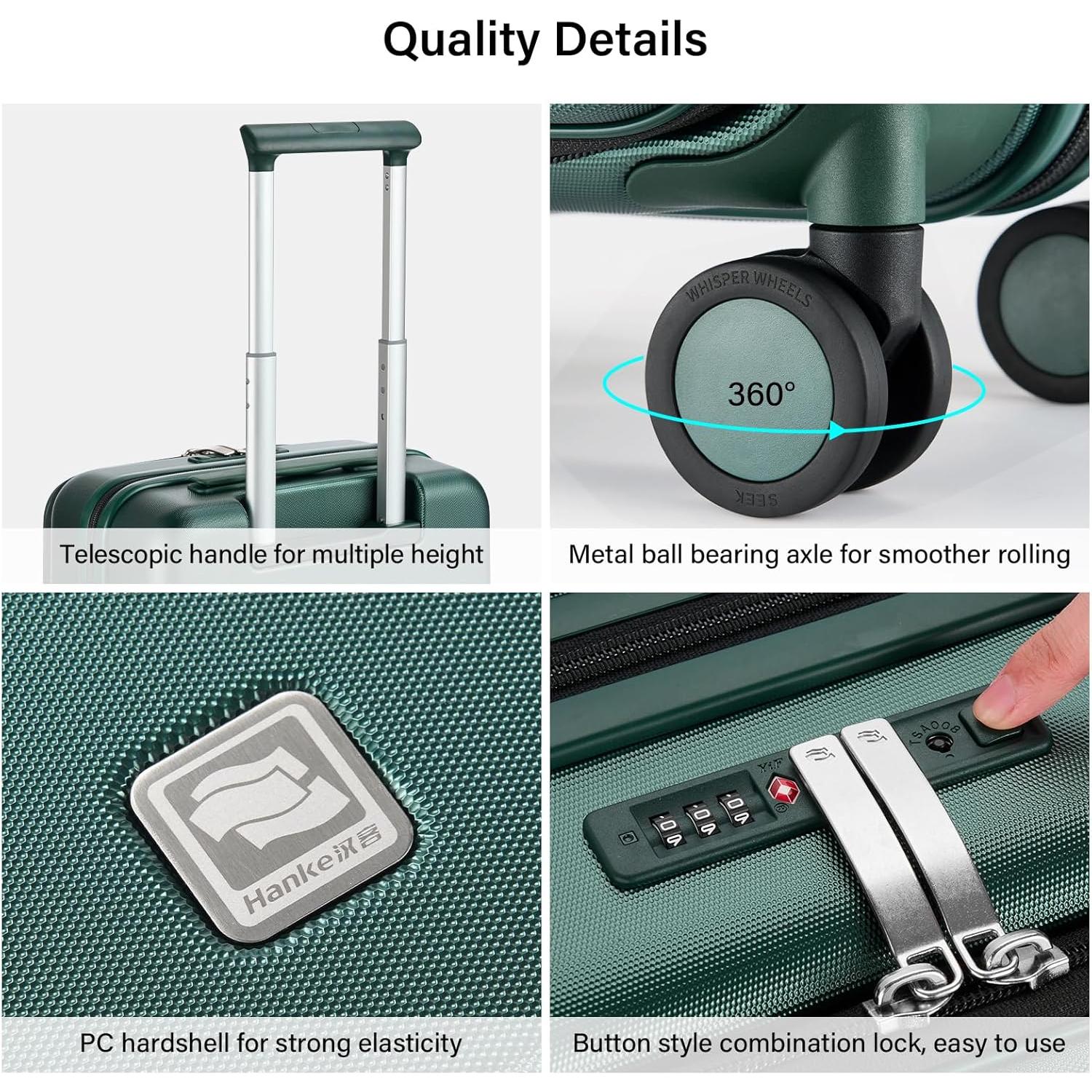 Maleta Dura Expandible Hanke 20" Verde Oscuro 46L TSA