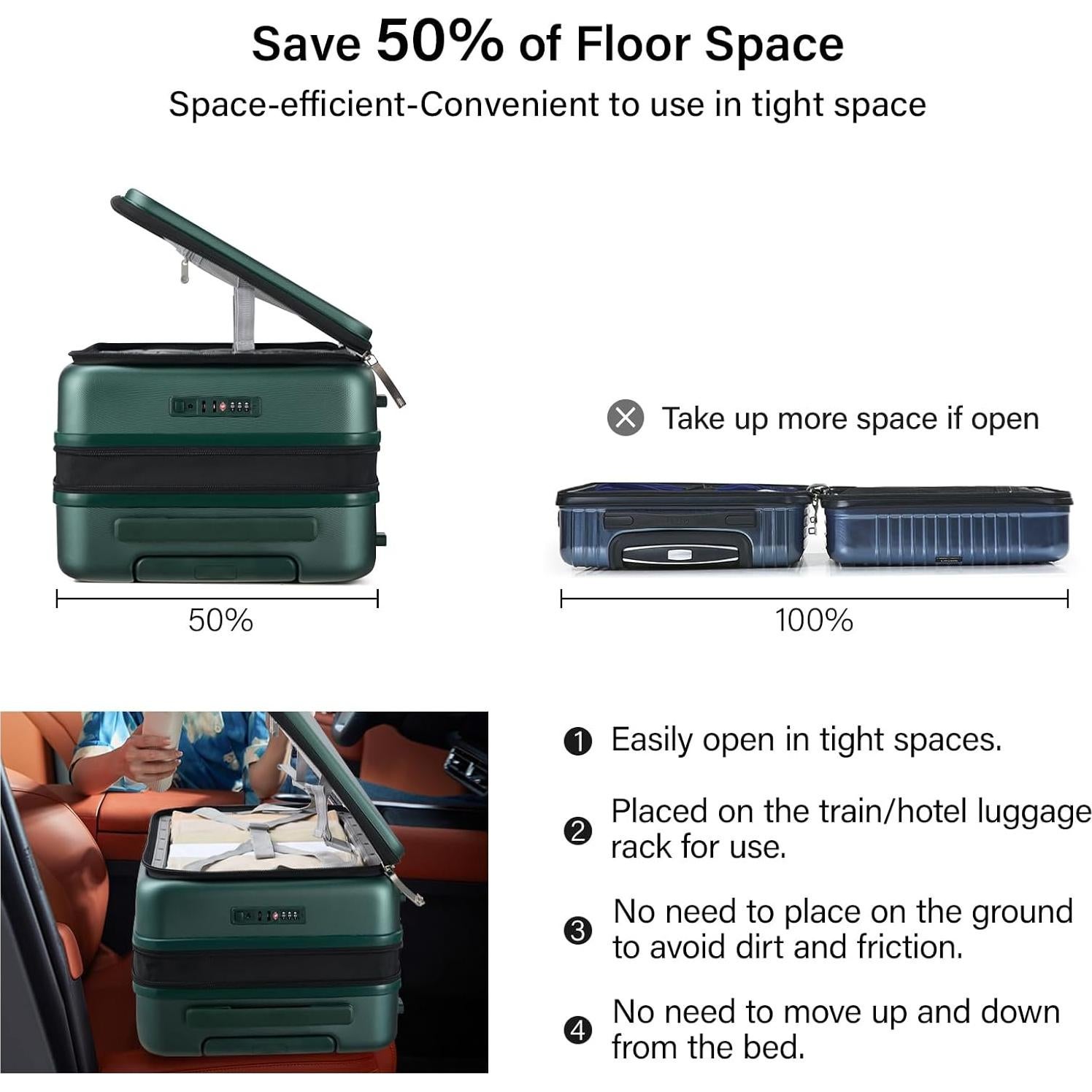 Maleta Dura Expandible Hanke 20" Verde Oscuro 46L TSA