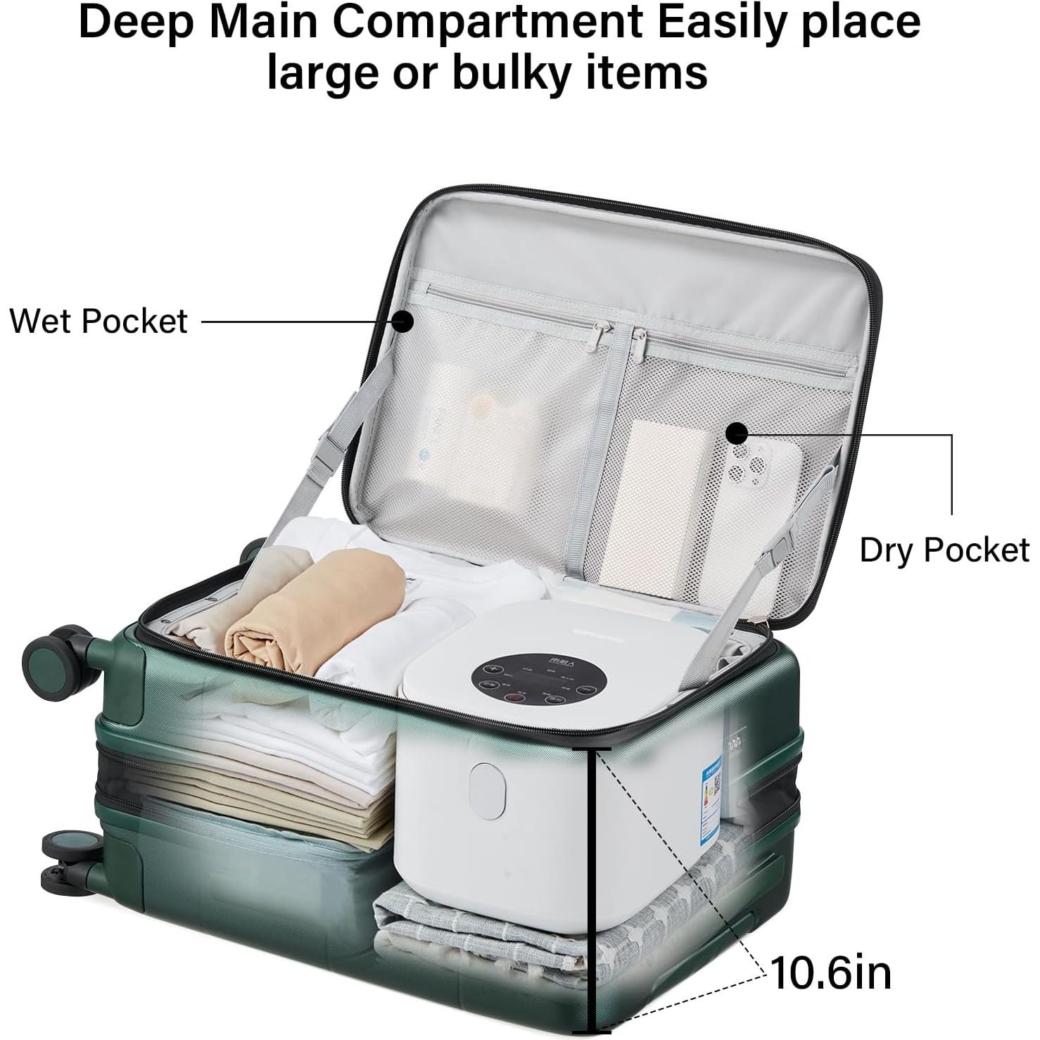 Maleta Dura Expandible Hanke 20" Verde Oscuro 46L TSA