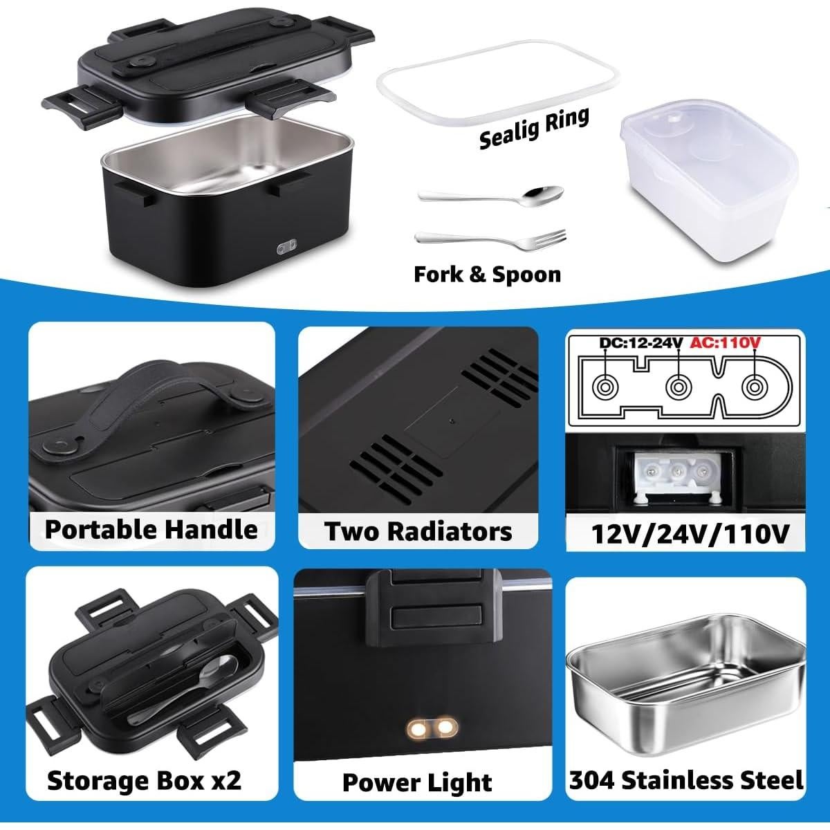 Caja de Almuerzo Eléctrica Nifogo 80W 1.8L Portátil Negro