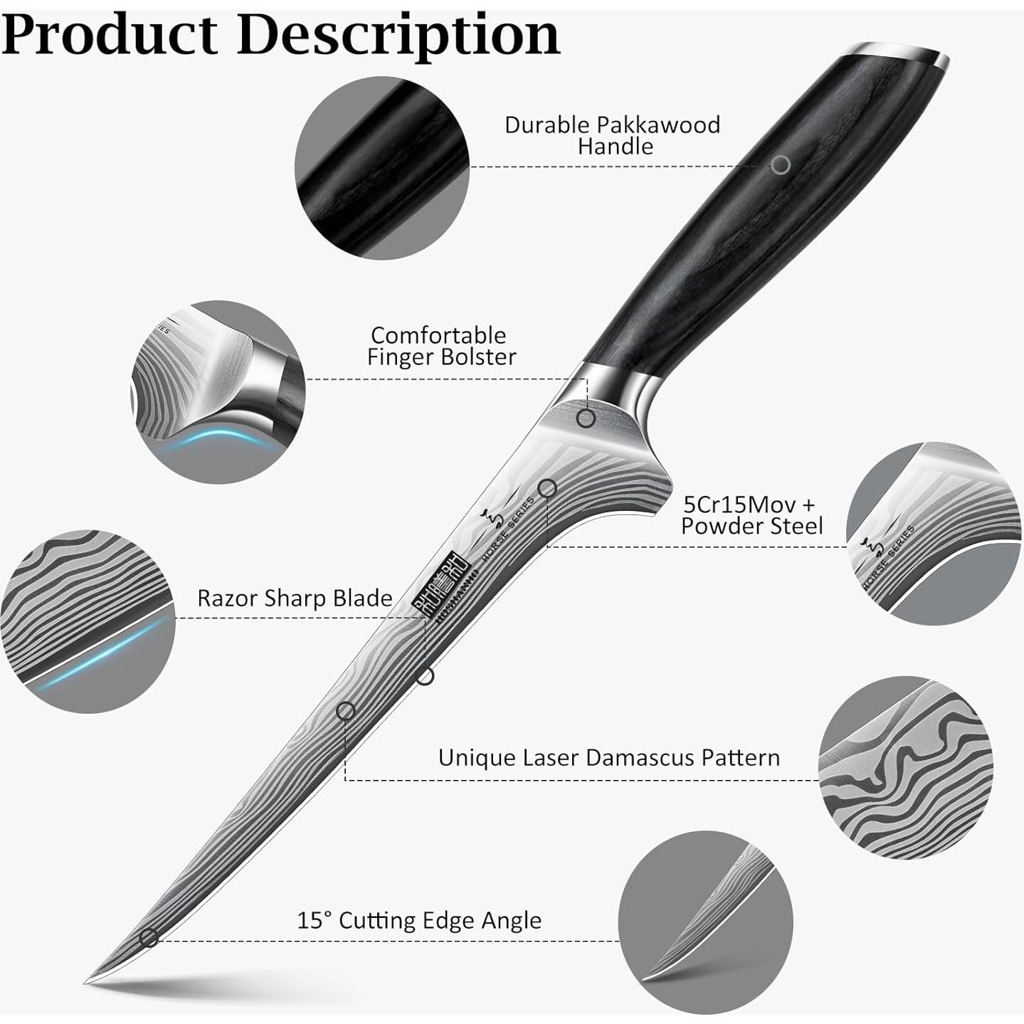 Cuchillo de Filete HOSHANHO 17.78 cm Acero Japonés Pakkawood