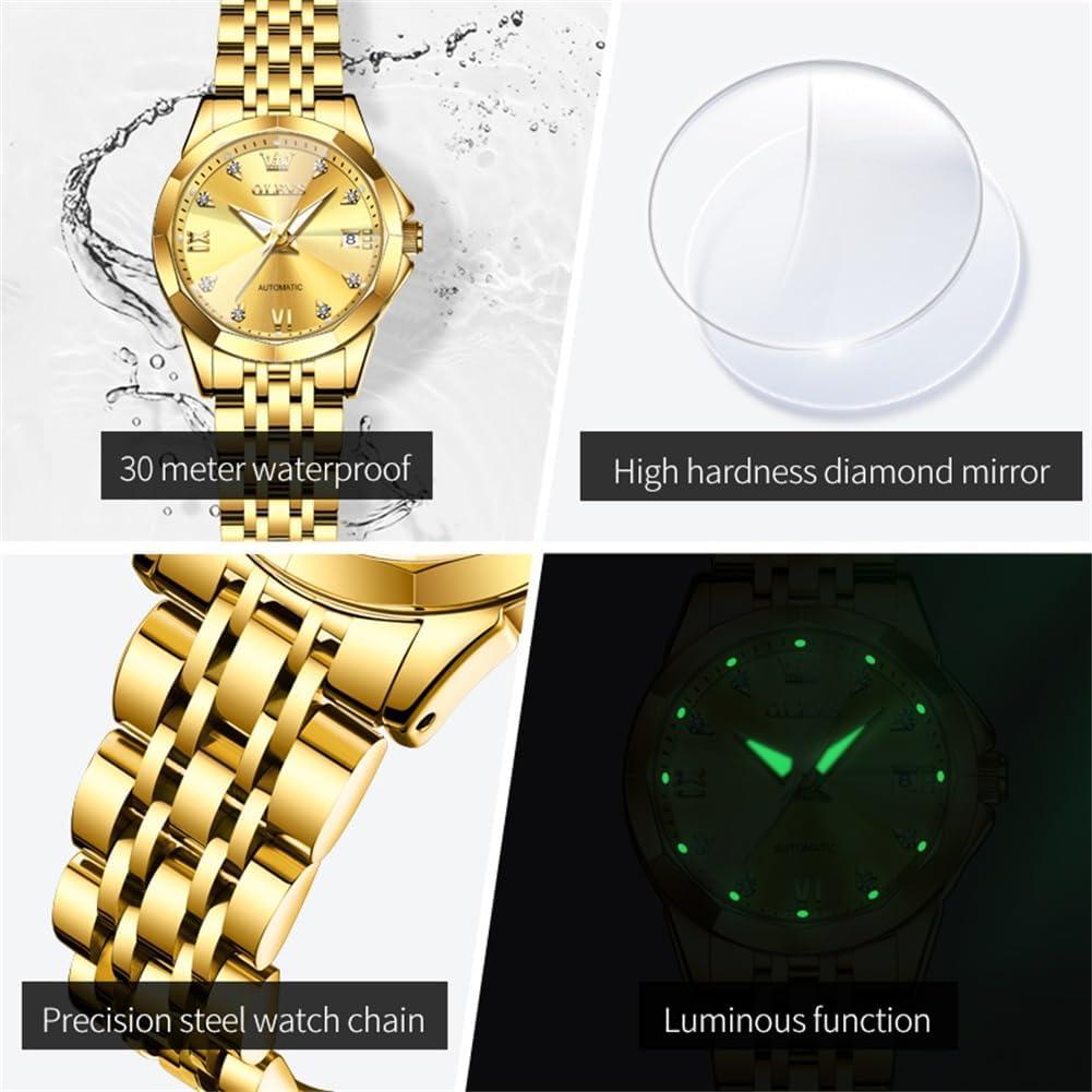 Reloj Automático OLEVS para Mujeres con Diamantes Acero Inoxidable