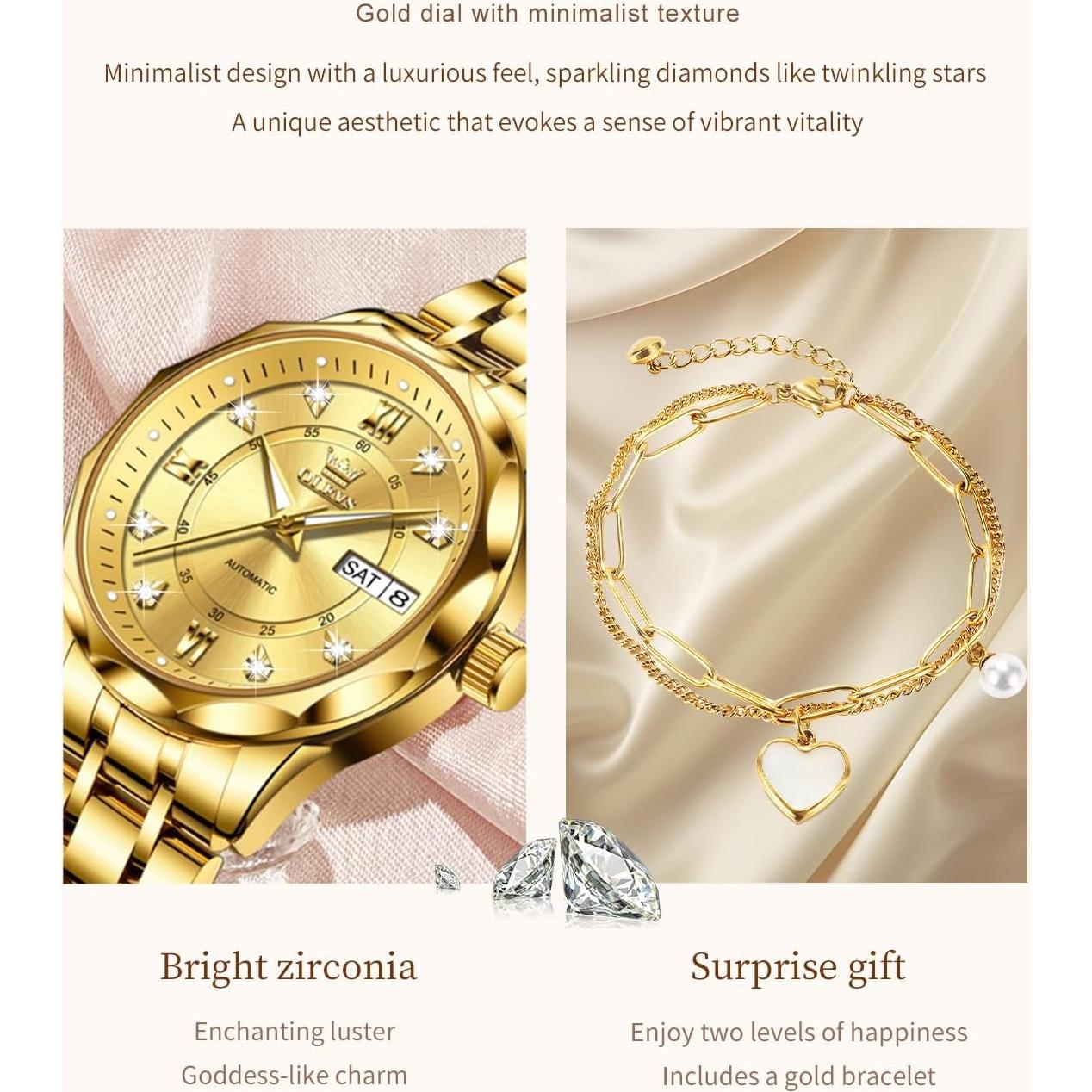 Reloj de Pulsera OLEVS para Mujeres Automático 34mm Dorado