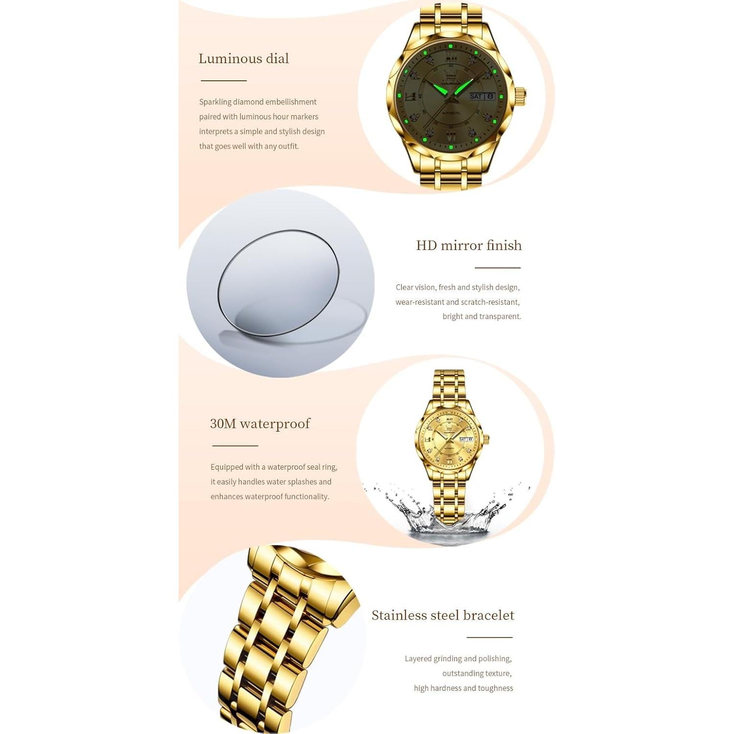 Reloj de Pulsera OLEVS para Mujeres Automático 34mm Dorado