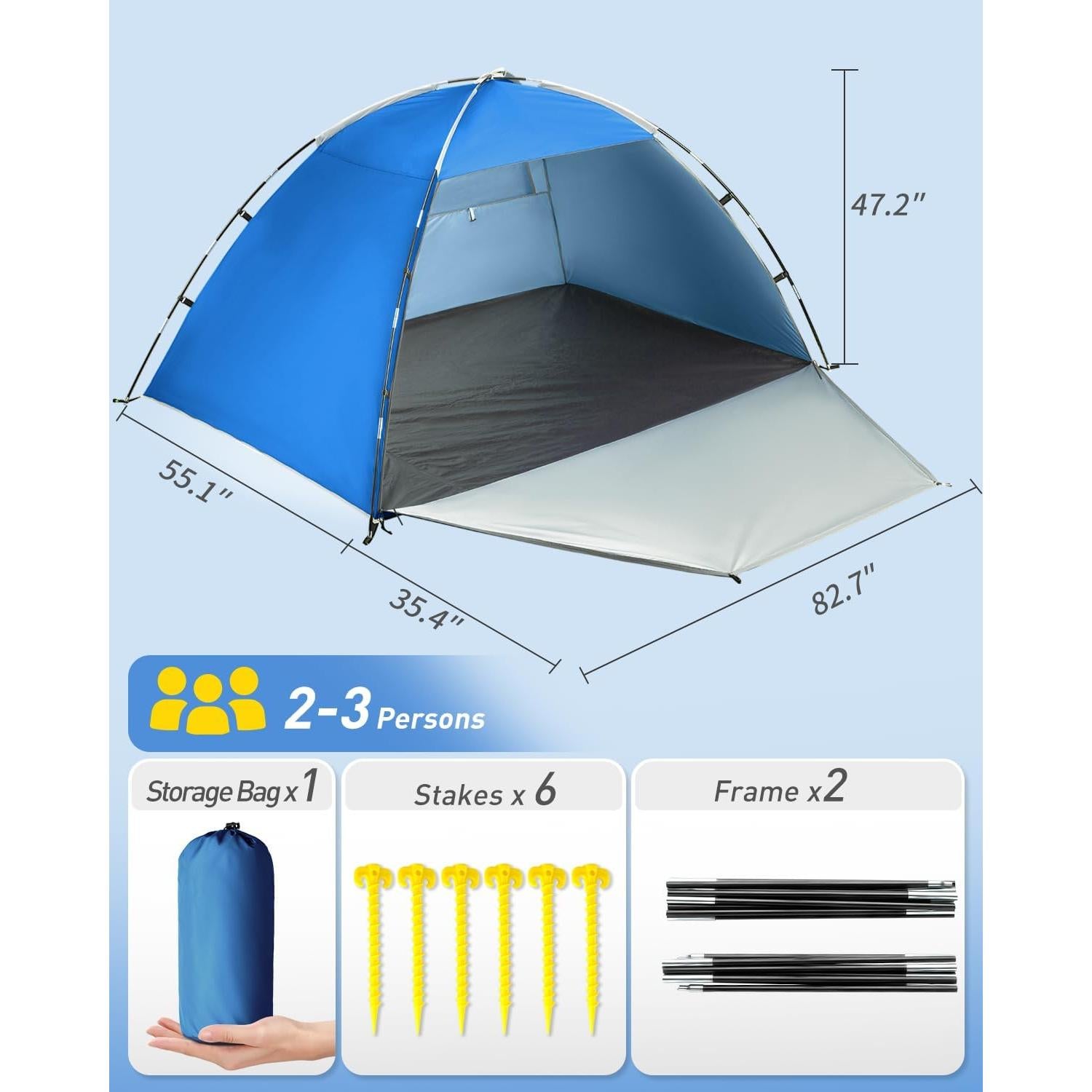 Tienda de Playa Forceatt para 2-4 Personas UPF50+ Azul