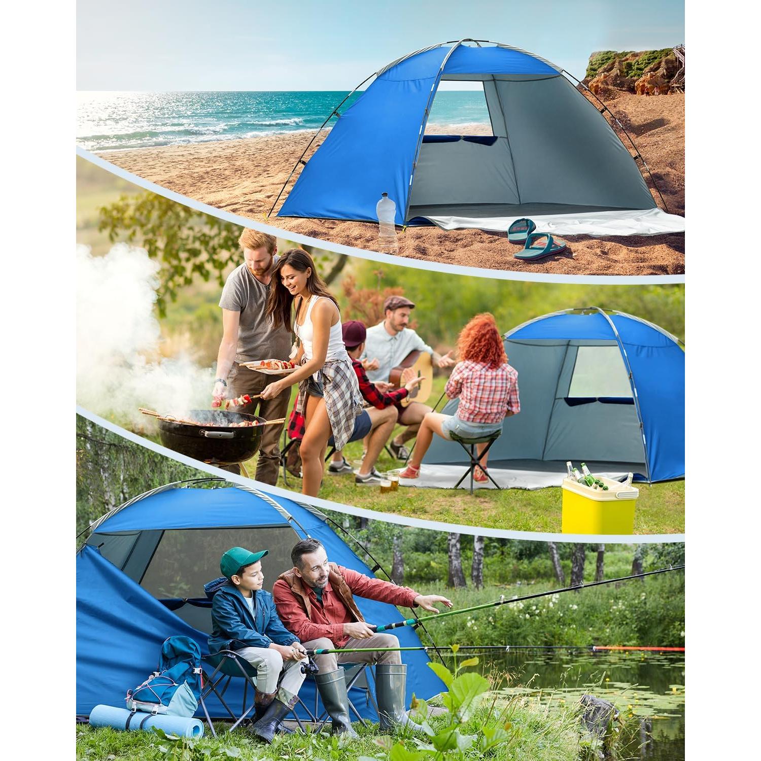 Tienda de Playa Forceatt para 2-4 Personas UPF50+ Azul