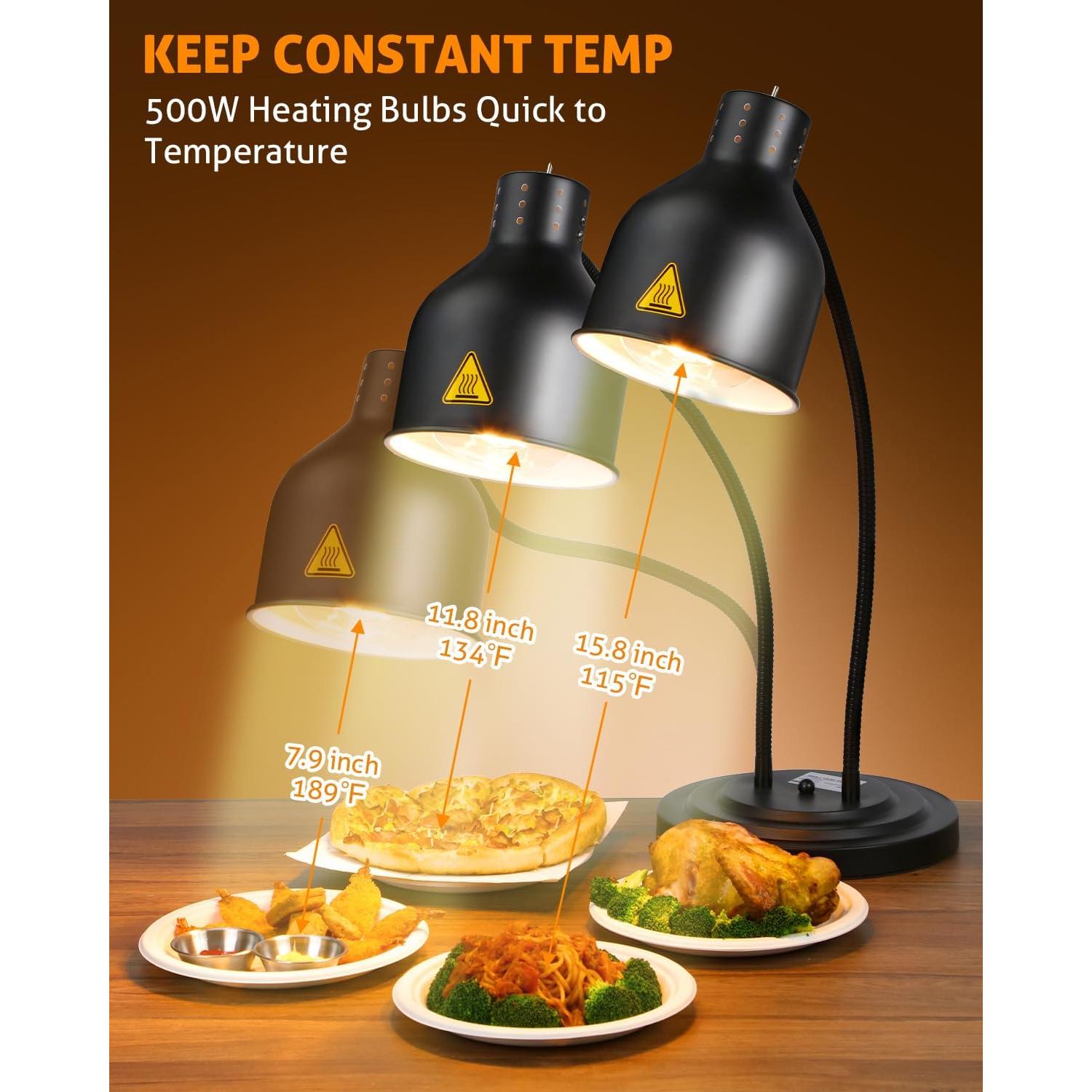 Lámpara de Calor WICHEMI 500W Doble Cabeza Ajustable para Alimentos