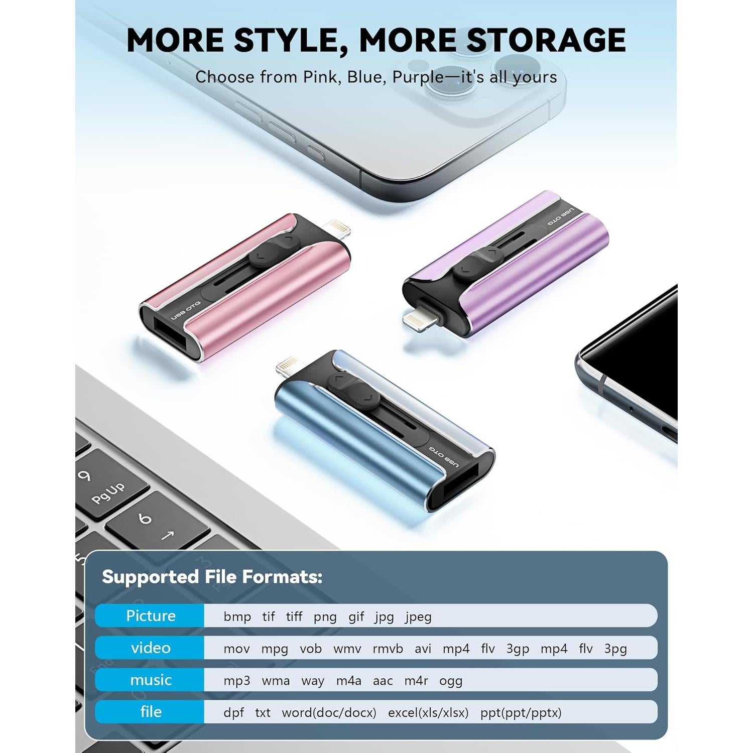 Unidad Flash USB 256GB ROSPE MFi para iPhone y Android