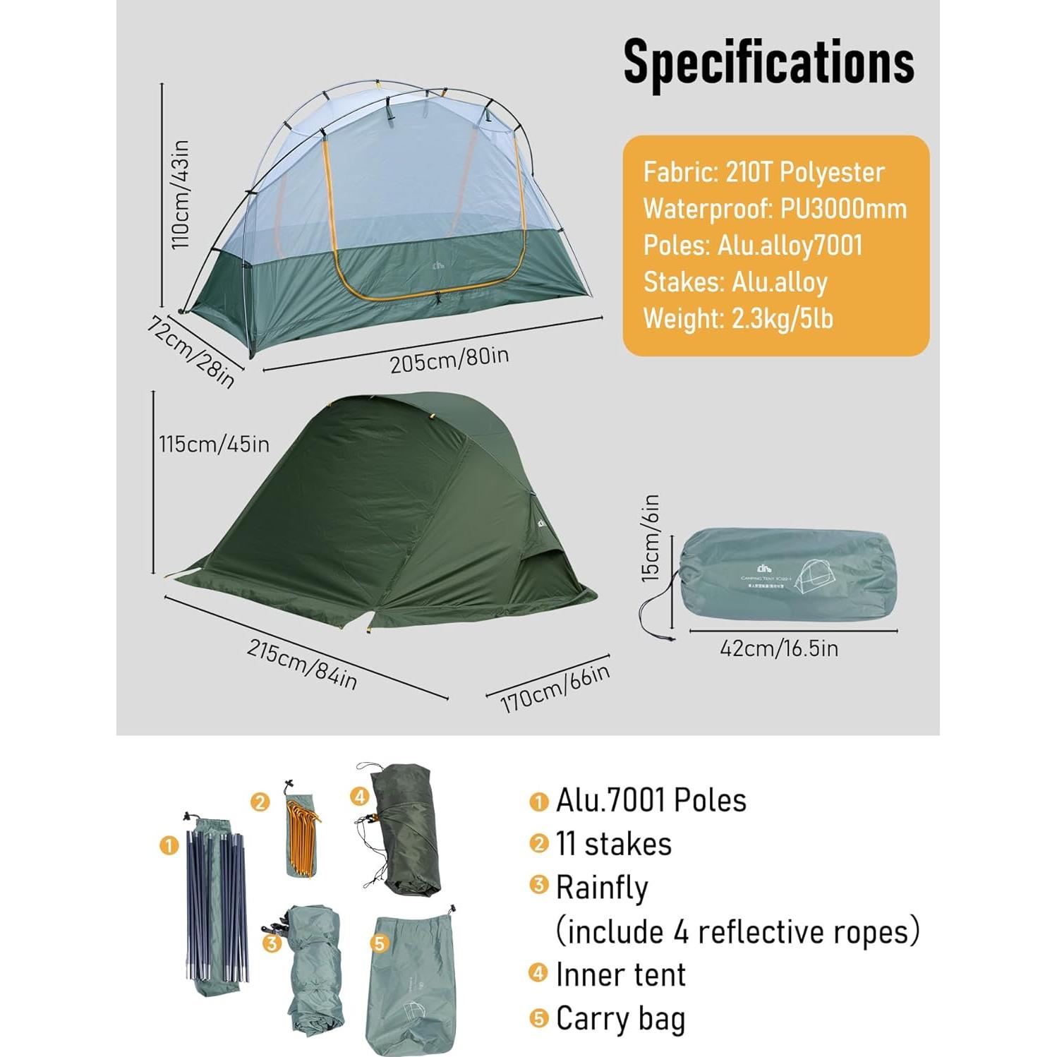 Tienda de Camping iClimb IC122 Ultraligera 4 Temporadas Impermeable
