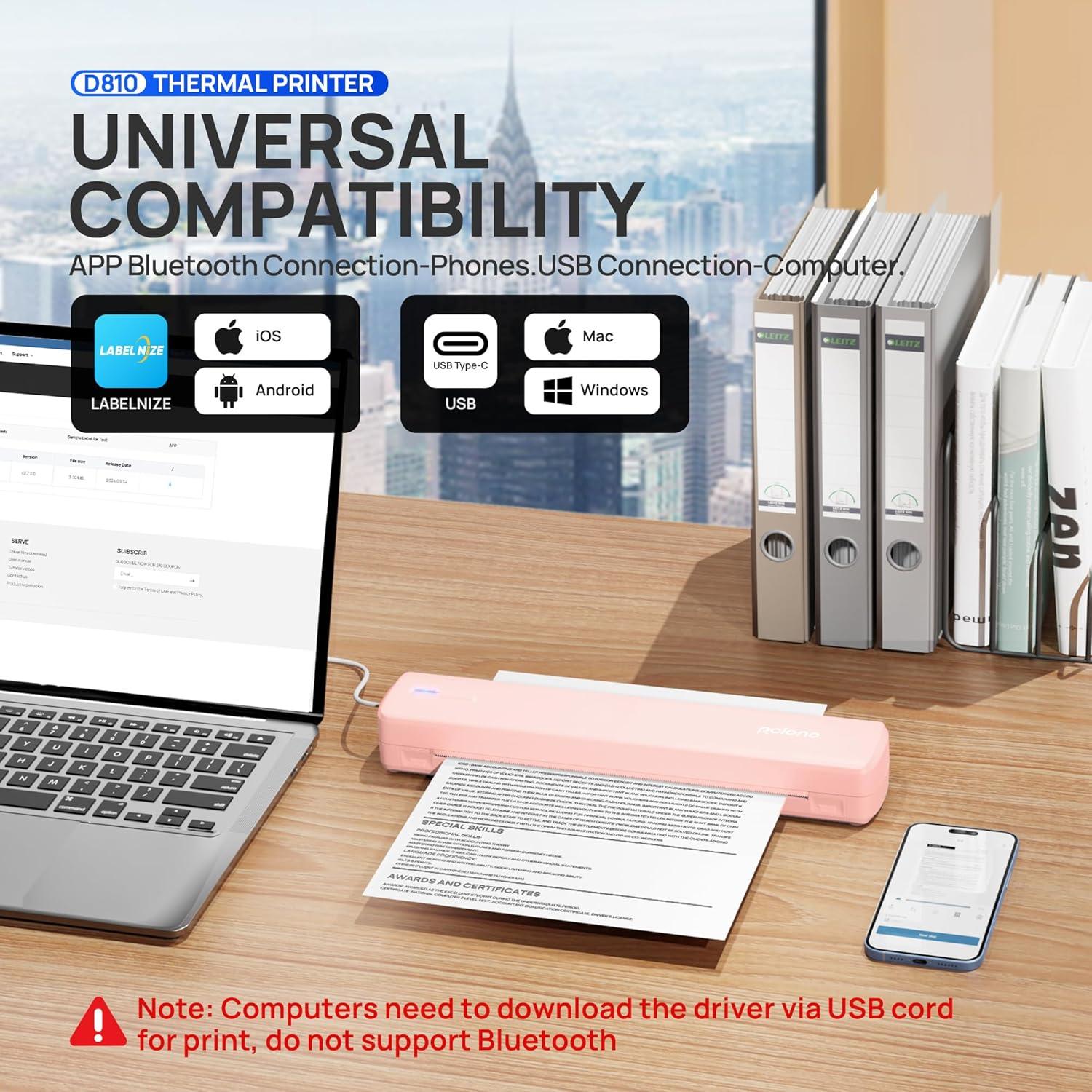 Impresora Portátil POLONO D810 Inalámbrica Sin Tinta Rosa