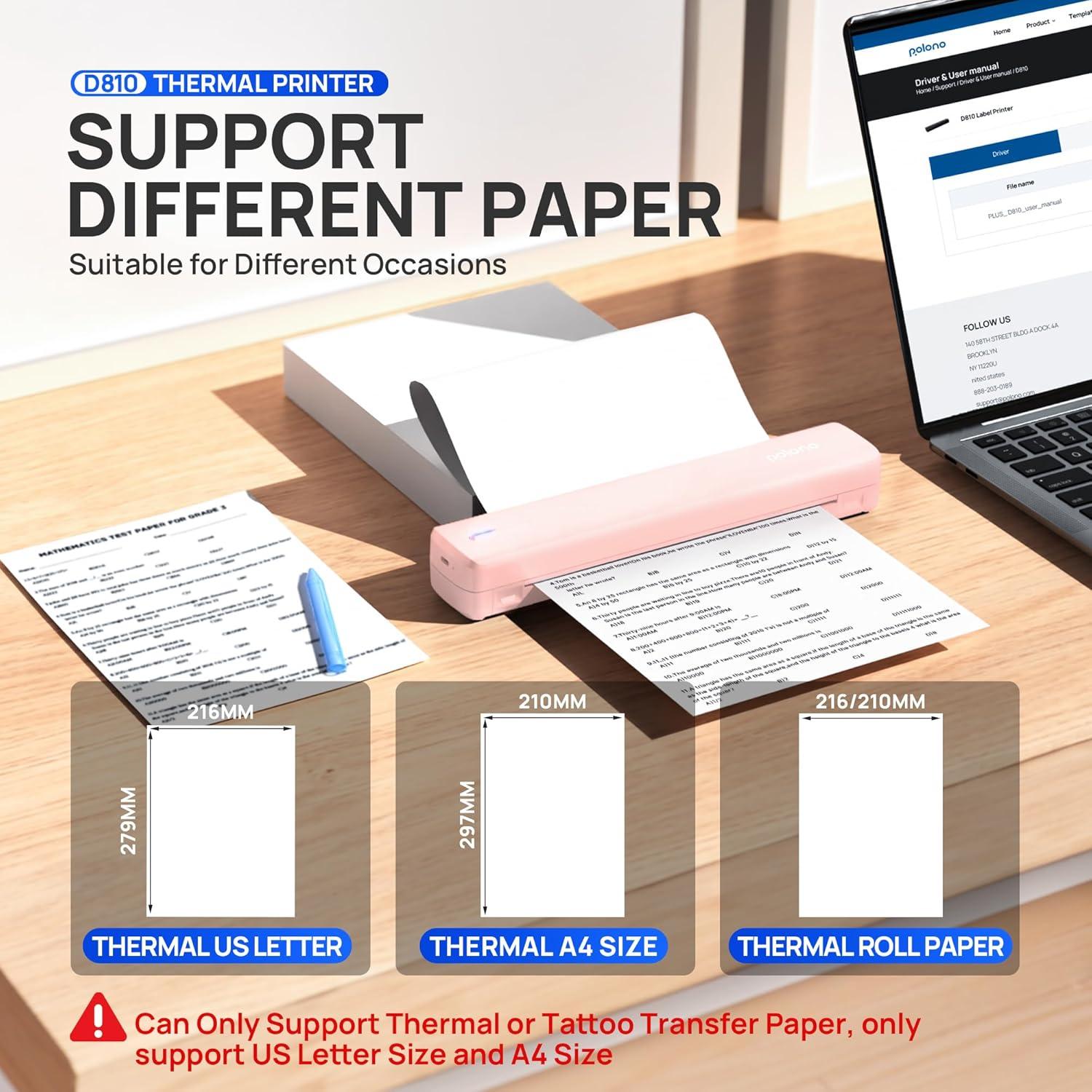 Impresora Portátil POLONO D810 Inalámbrica Sin Tinta Rosa