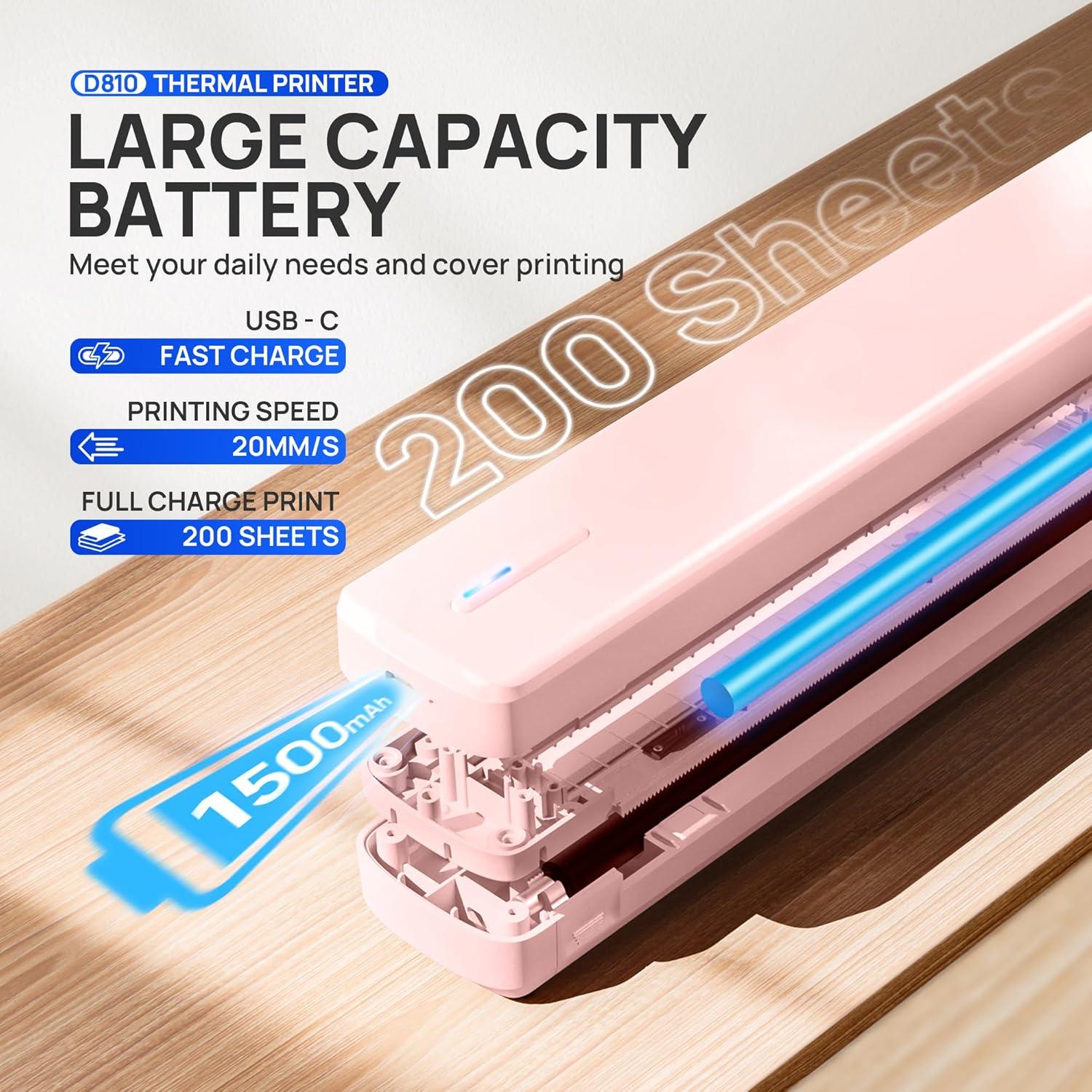 Impresora Portátil POLONO D810 Inalámbrica Sin Tinta Rosa