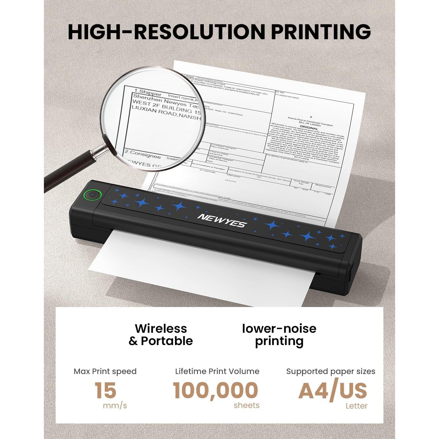 Impresora Térmica Portátil NEWYES LD0803 Bluetooth A4 Carta