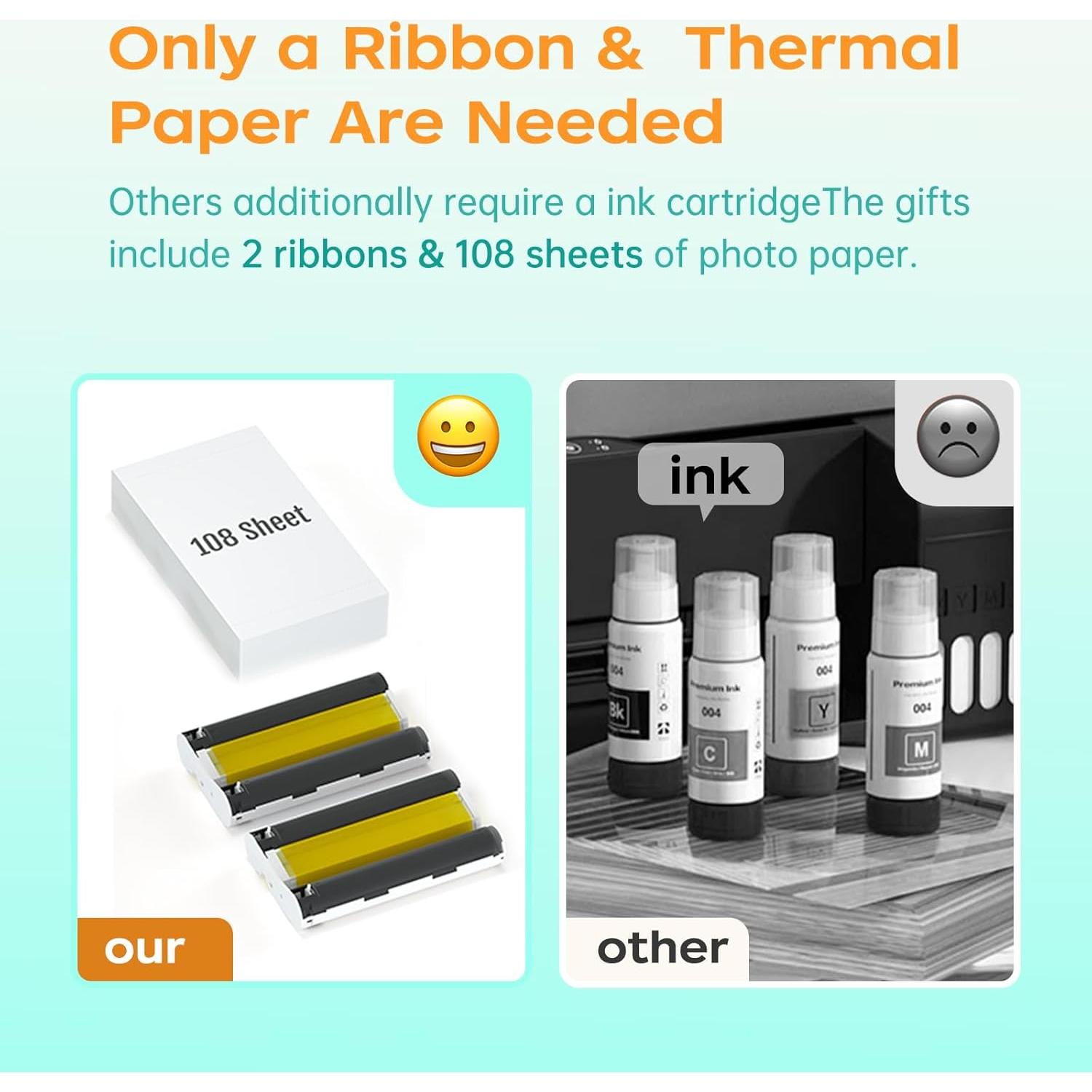 Impresora de Fotos HPRT CP4100 Blanca + 108 Hojas 10x15 cm