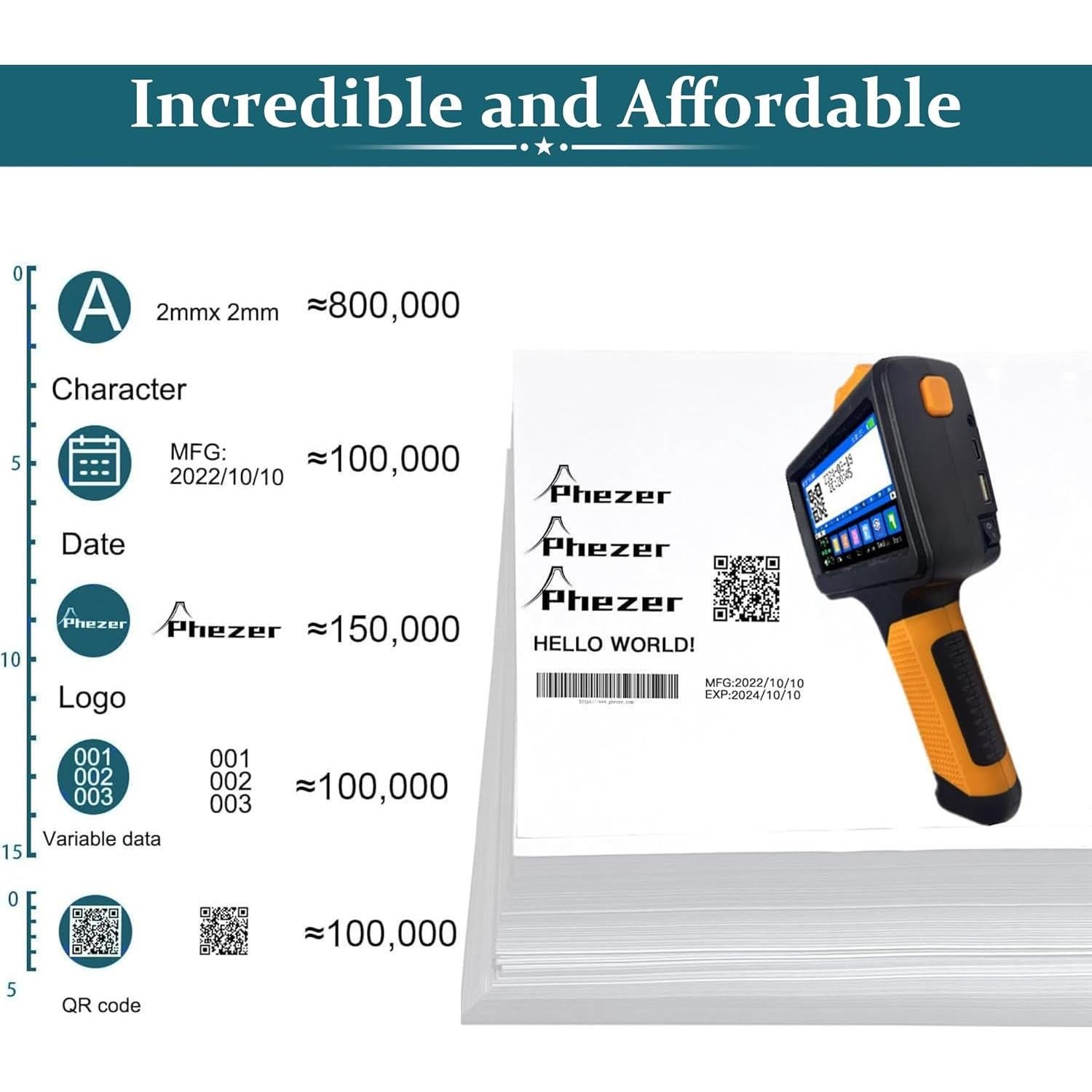 Impresora de Inyección de Tinta Portátil Phezer P19 - 2-12.7mm