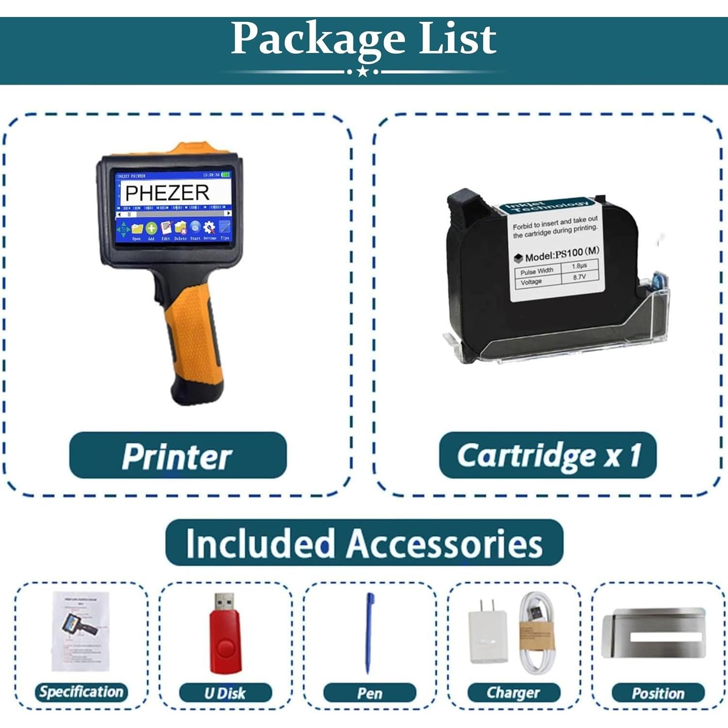 Impresora de Inyección de Tinta Portátil Phezer P19 - 2-12.7mm