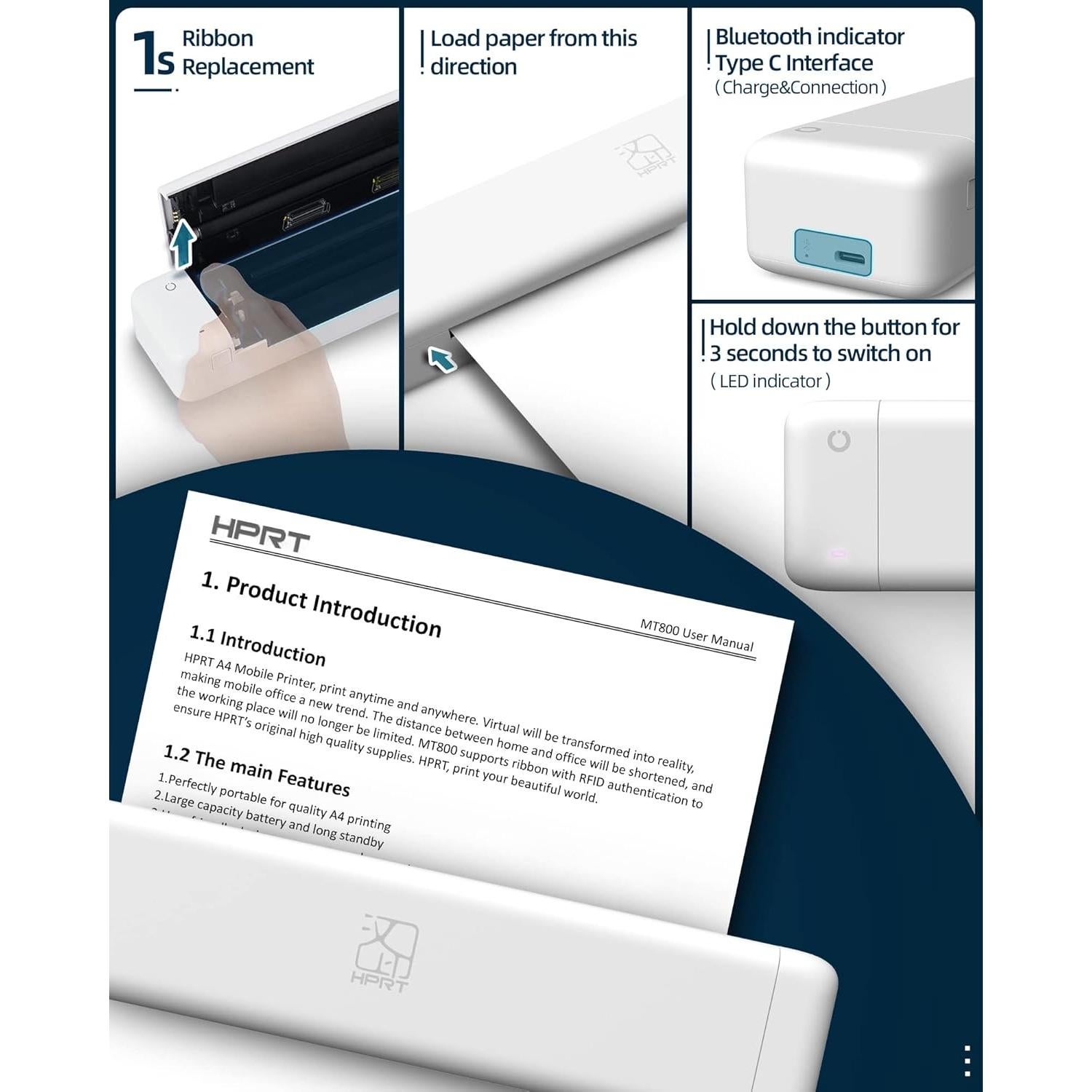 Impresora Portátil HPRT MT800 Inalámbrica Bluetooth A4