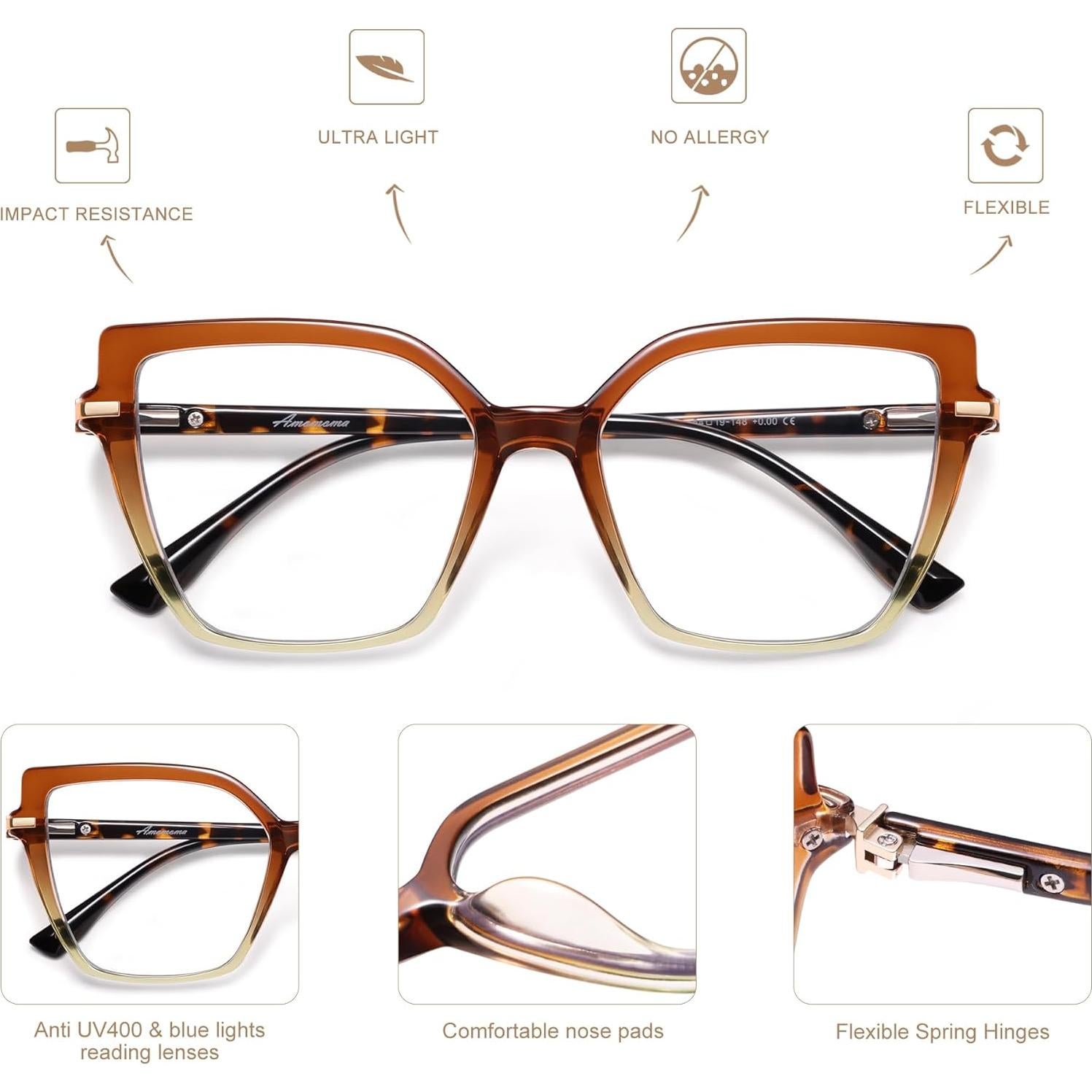 Gafas de lectura AMOMOMA 2x bloqueadoras luz azul para mujer