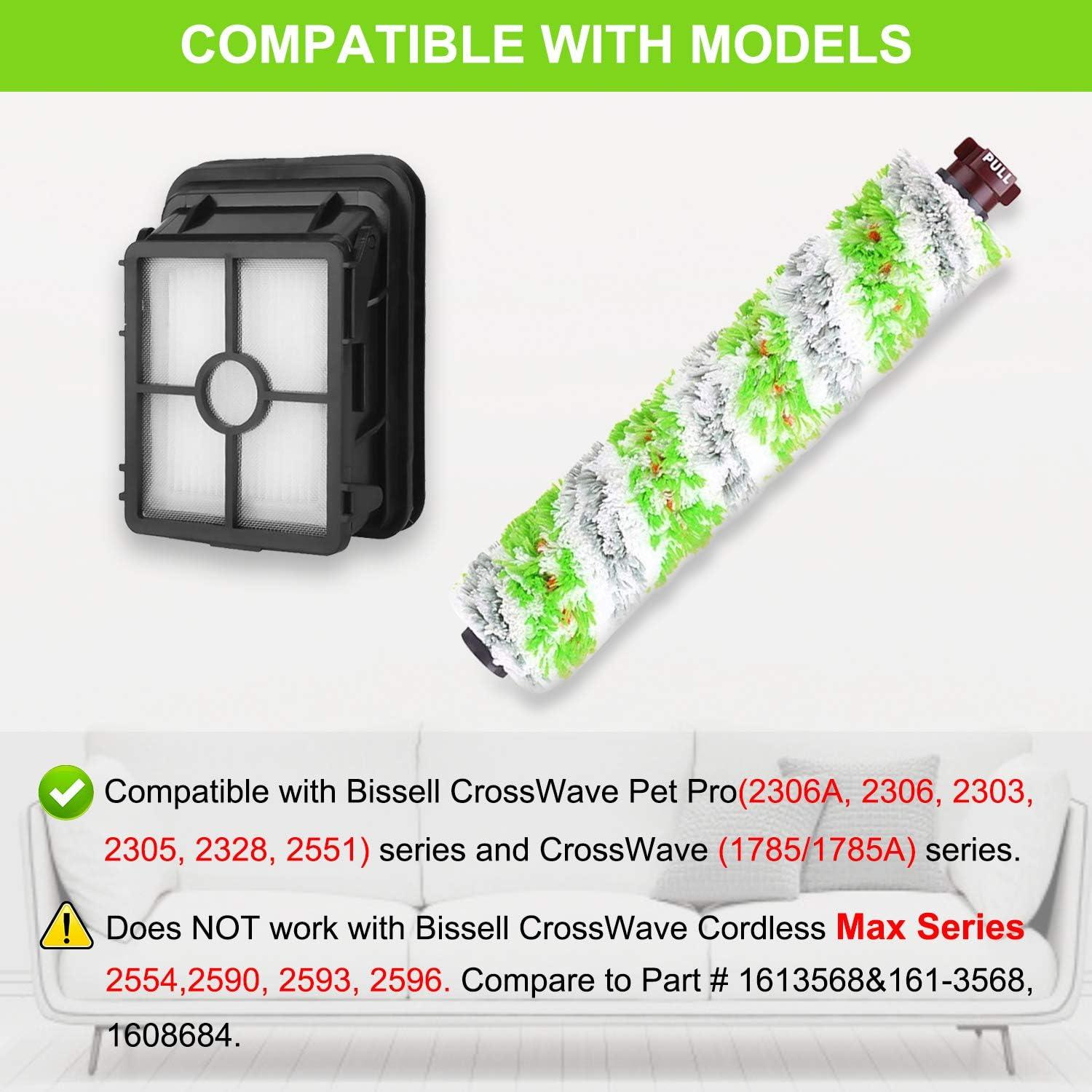 Repuestos Dhoua para Bissell CrossWave Pet Pro 2306A - 4 Rodillos y 4 Filtros